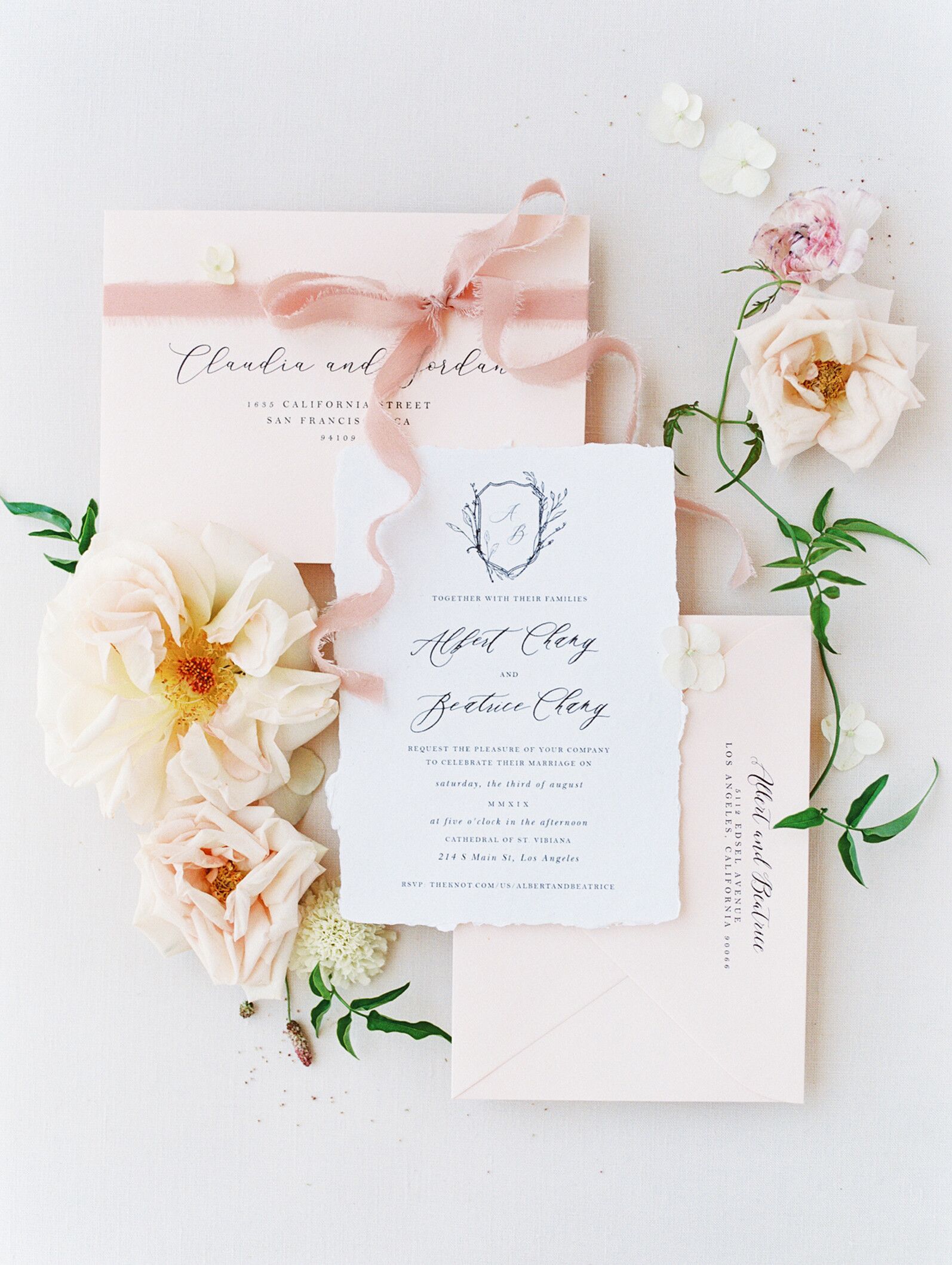 Romantic Invitations for Wedding at Vibiana in Los Angeles