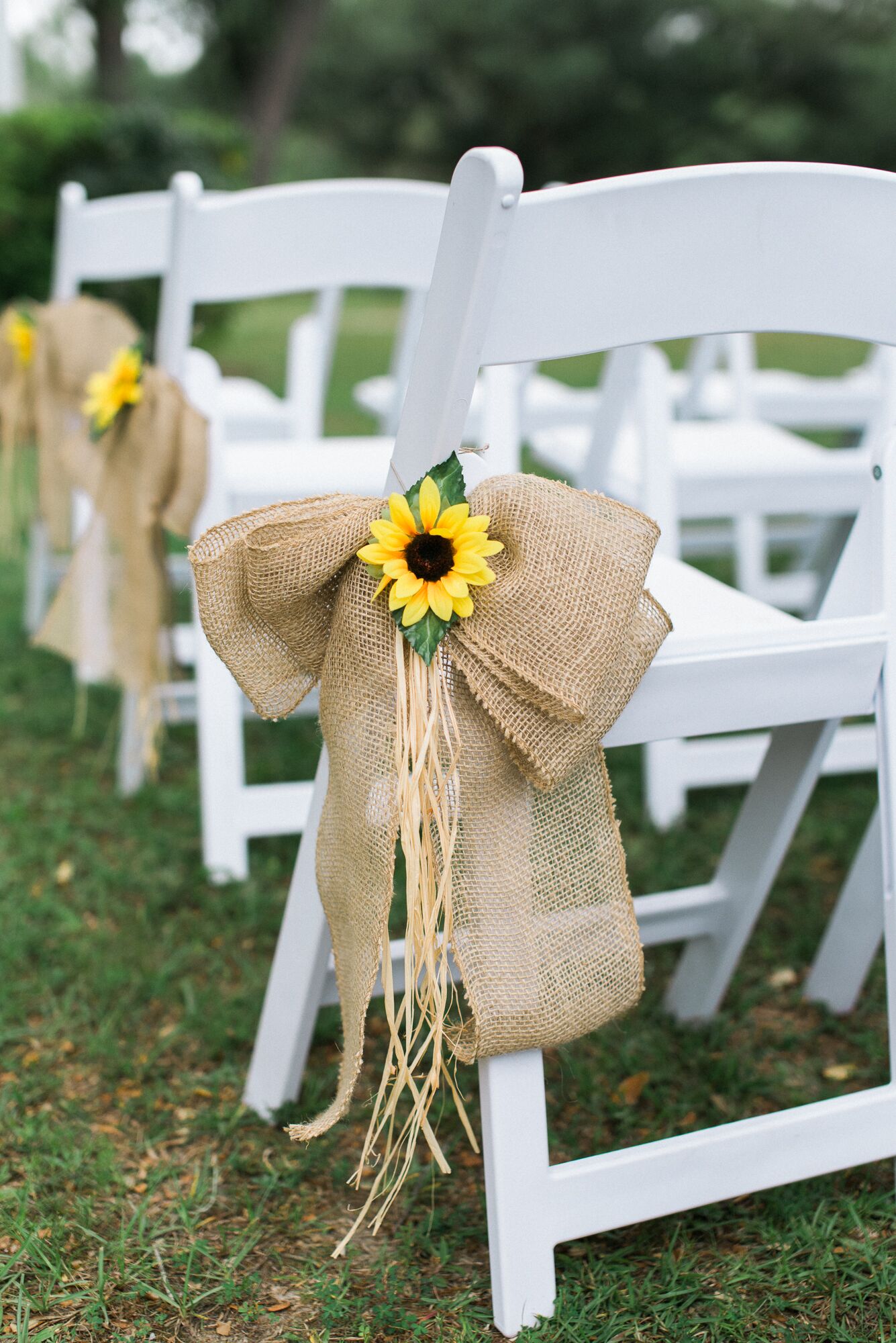 Sunflower and Burlap Bow Aisle Decor