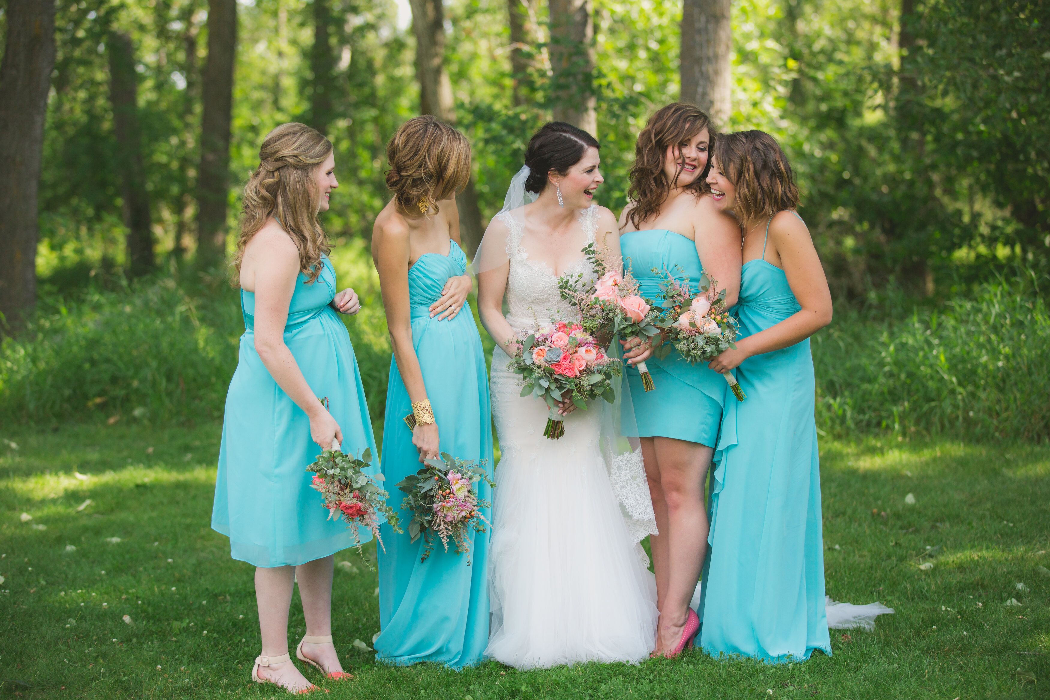 Aqua Blue Varied Length Bridesmaid Dresses