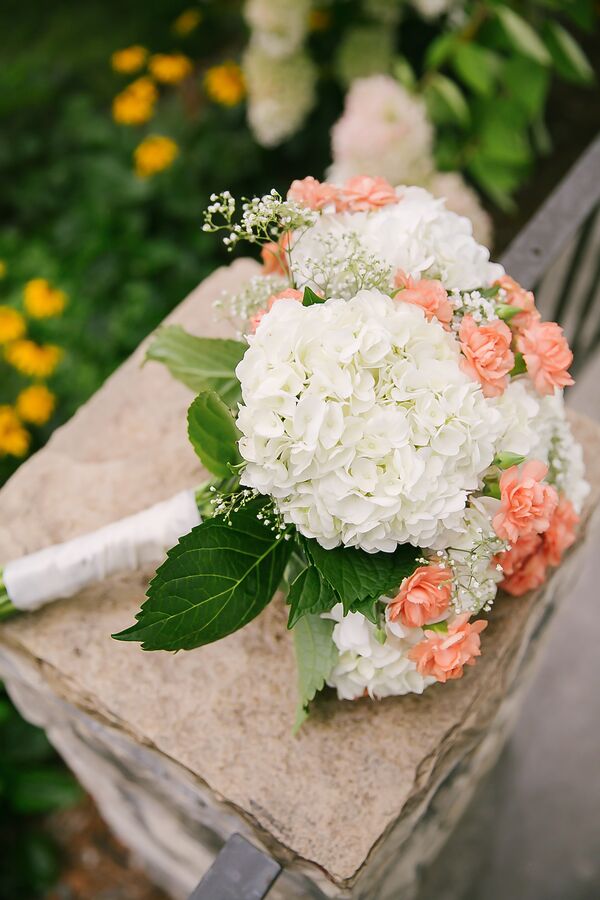 Hydrangea, Carnation and Baby’s Breath Centerpiece