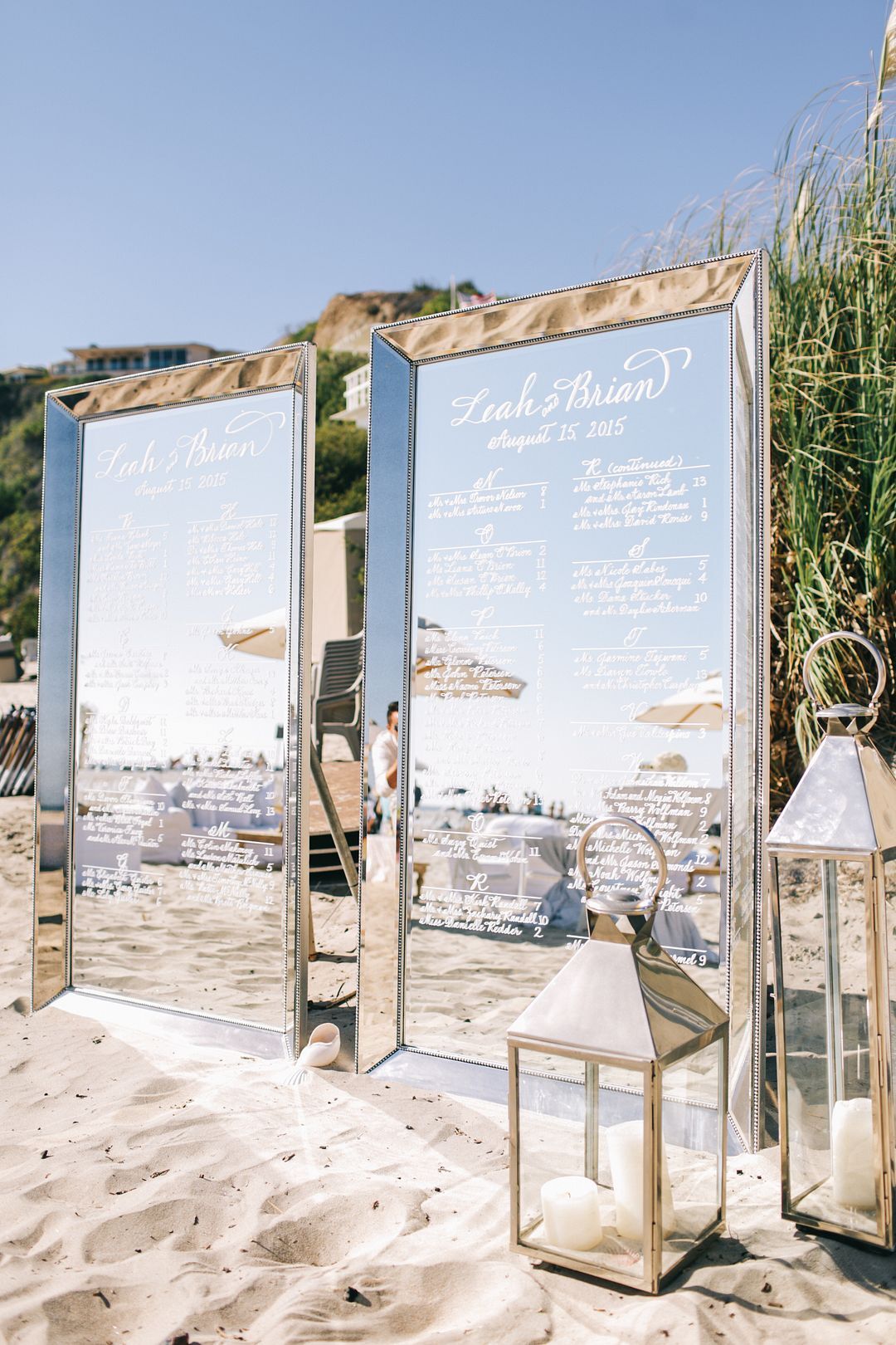 Mirror Seating Chart At Beach Wedding