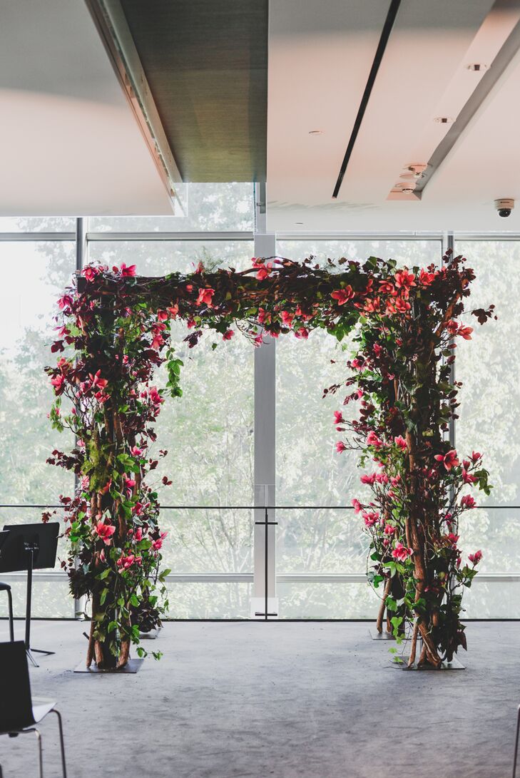 Burgundy and Pink Floral Wedding Arch