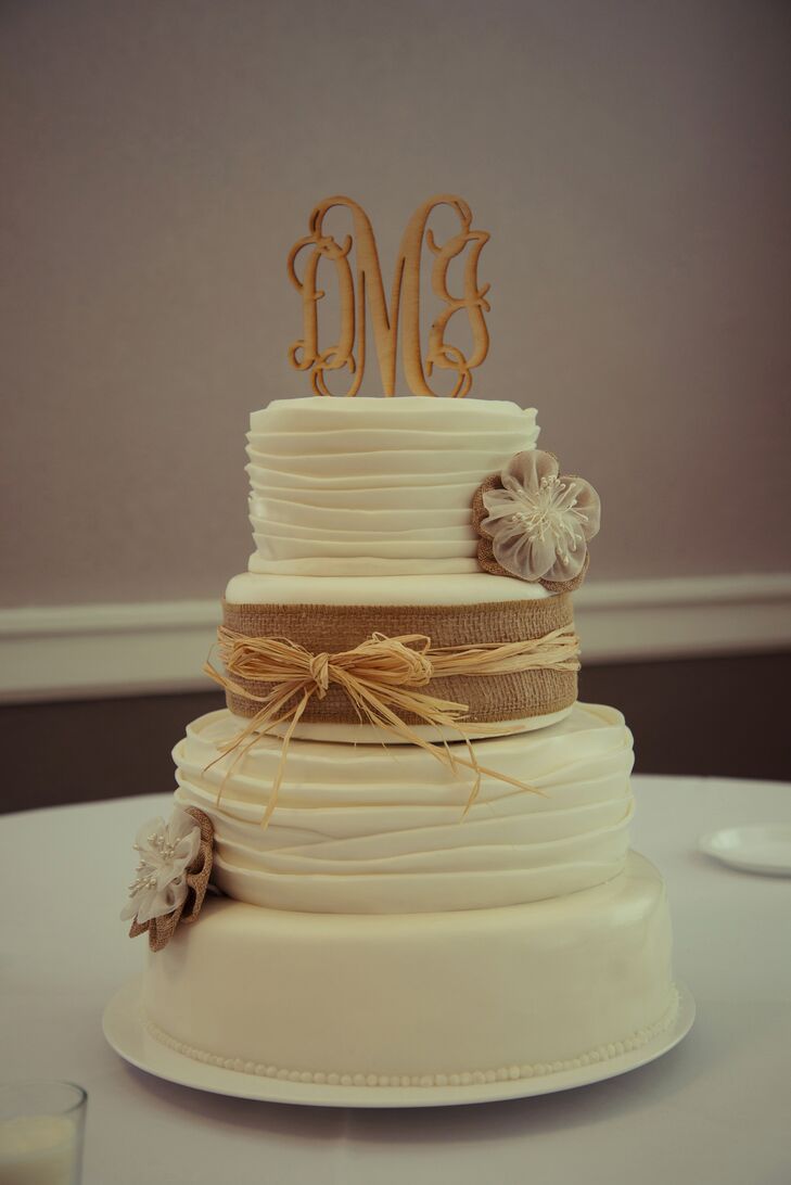 Rustic Wedding Cake with Burlap and Straw Ribbon and ...