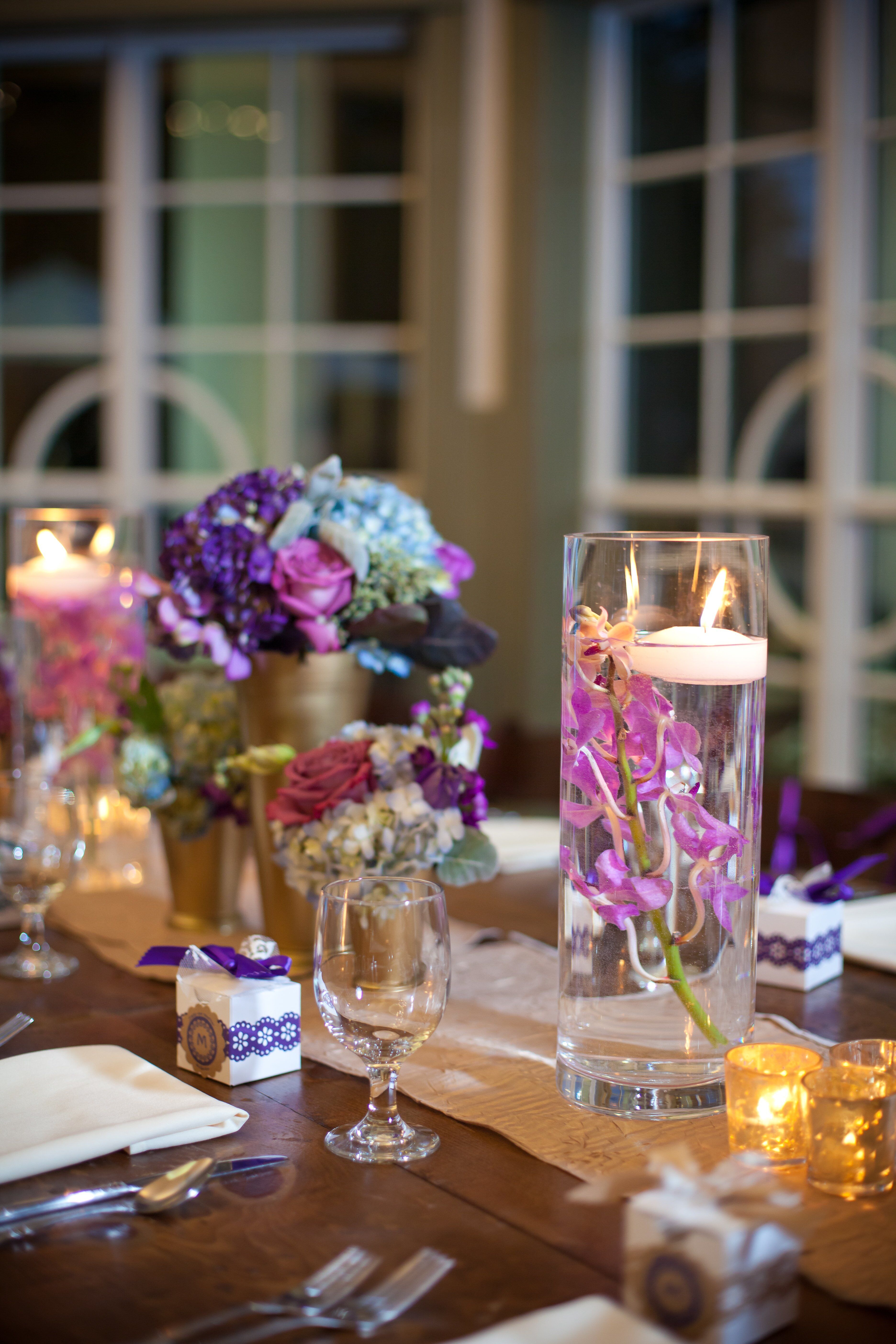 Hydrangea and Floating Candle Centerpiece