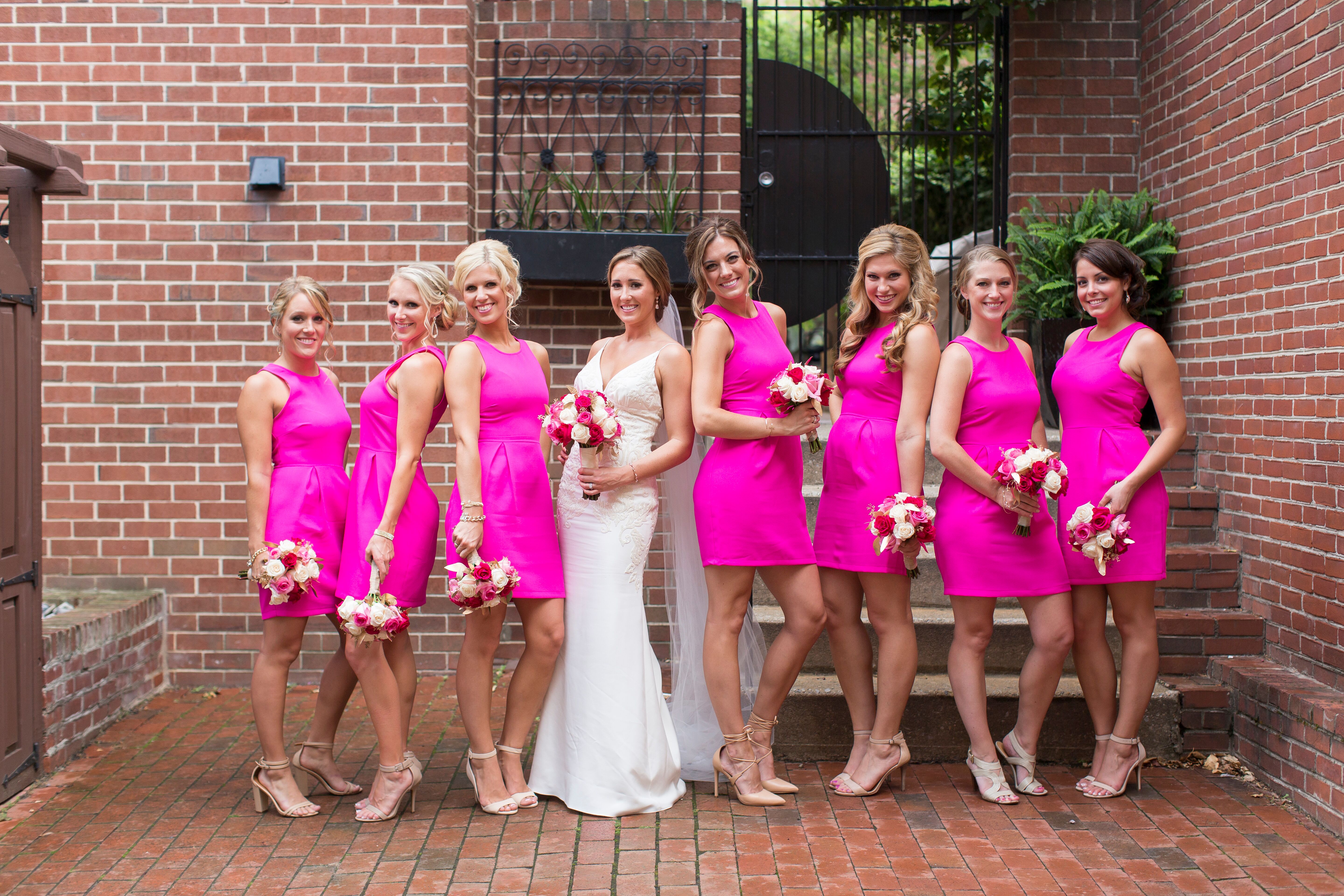 Short, Hot Pink Bridesmaid Dresses