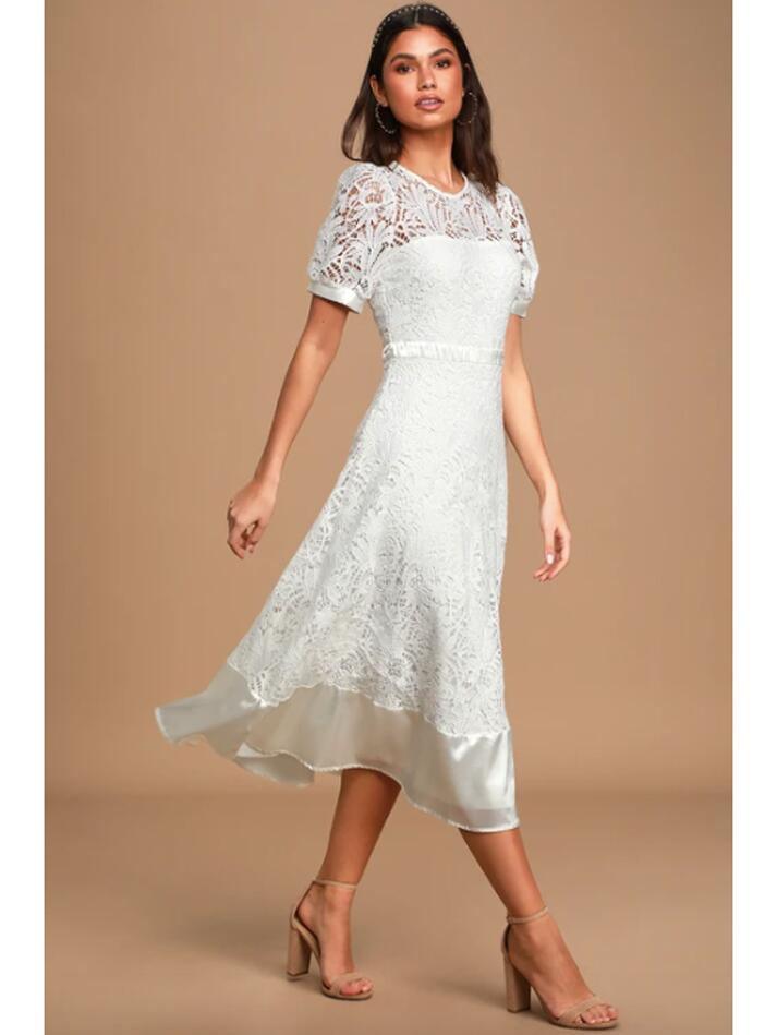Biała, koronkowa sukienka midi
