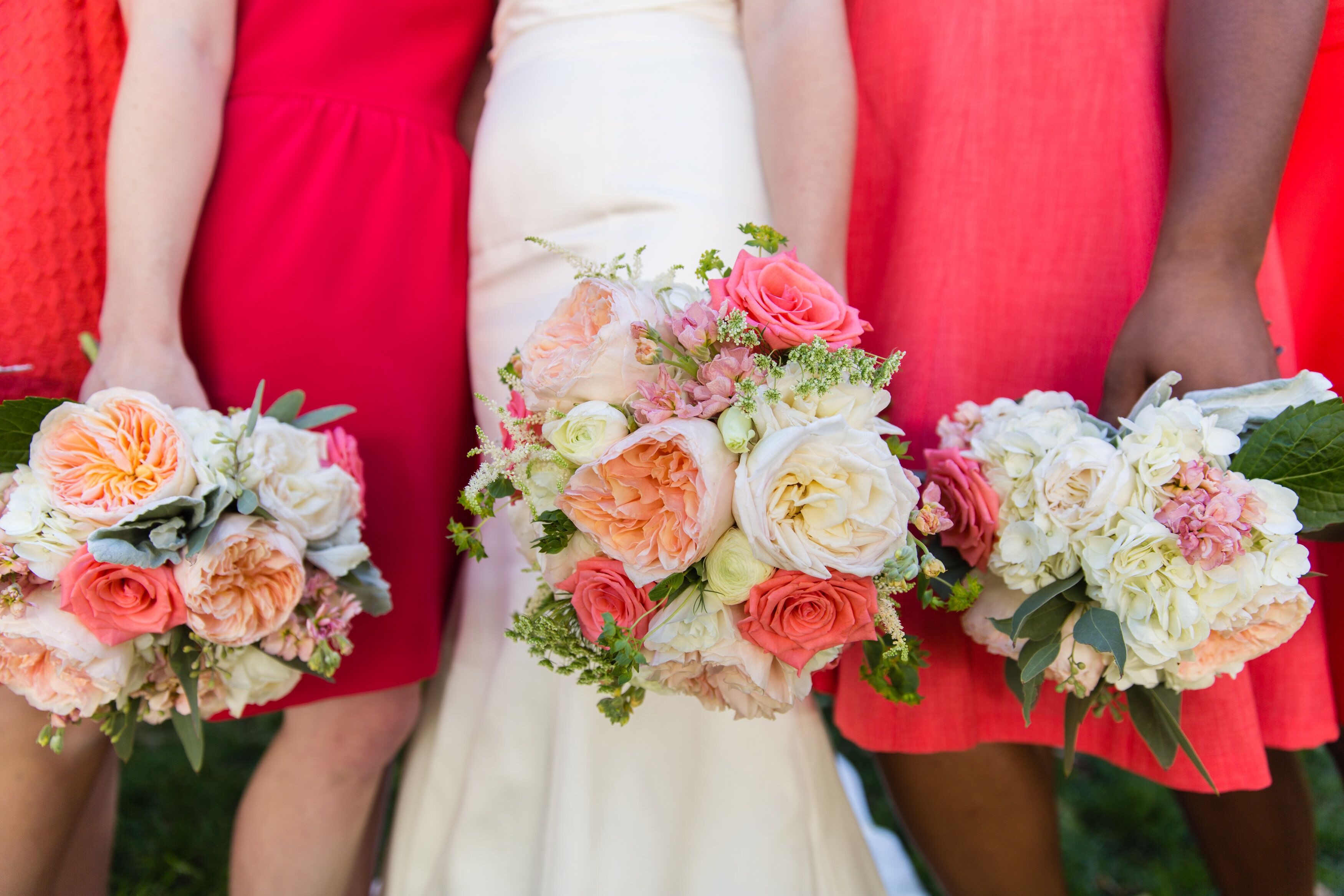 Coral and White Bouquet with Peonies and Roses