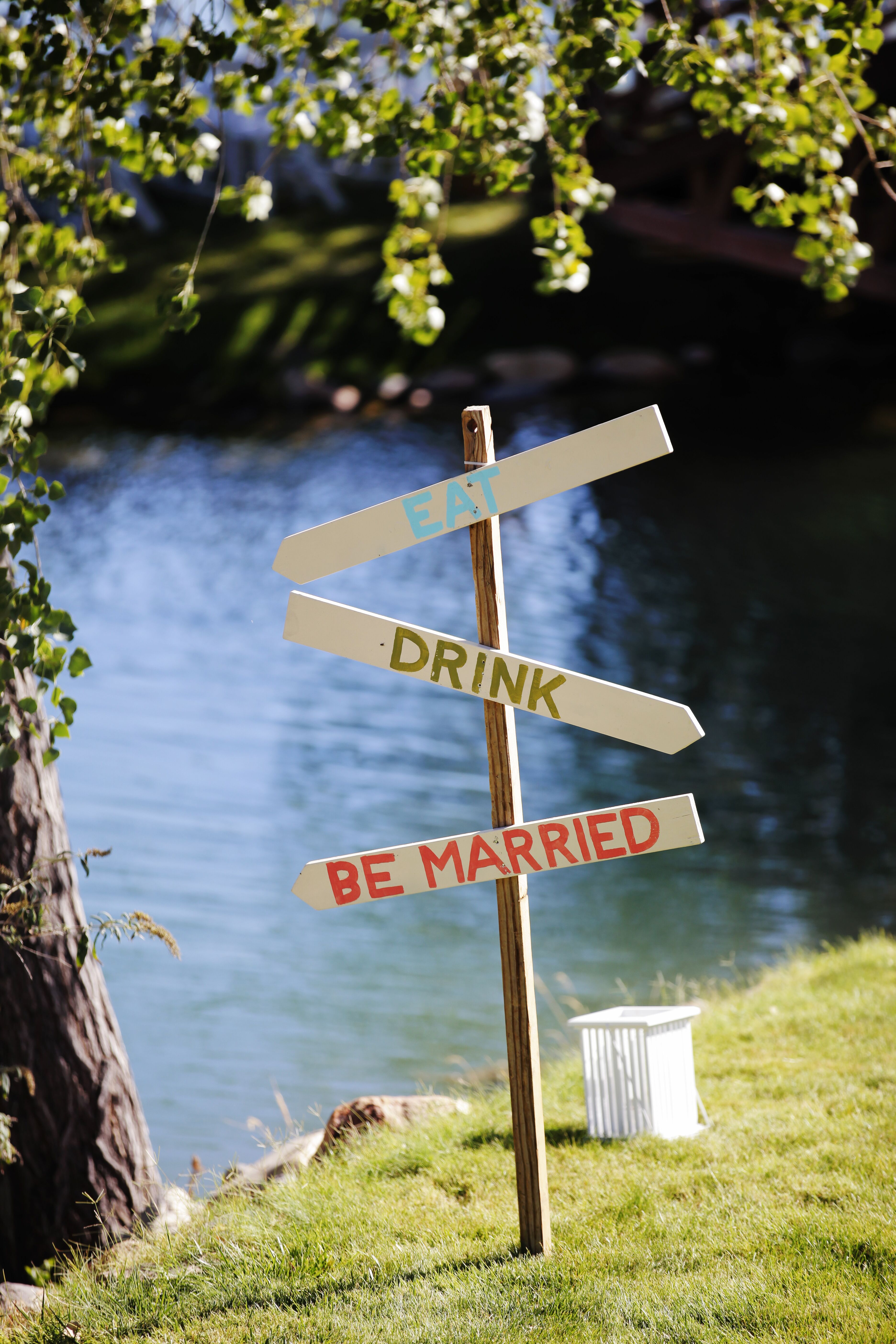 Eat Drink and Be Married Wooden Welcome Sign