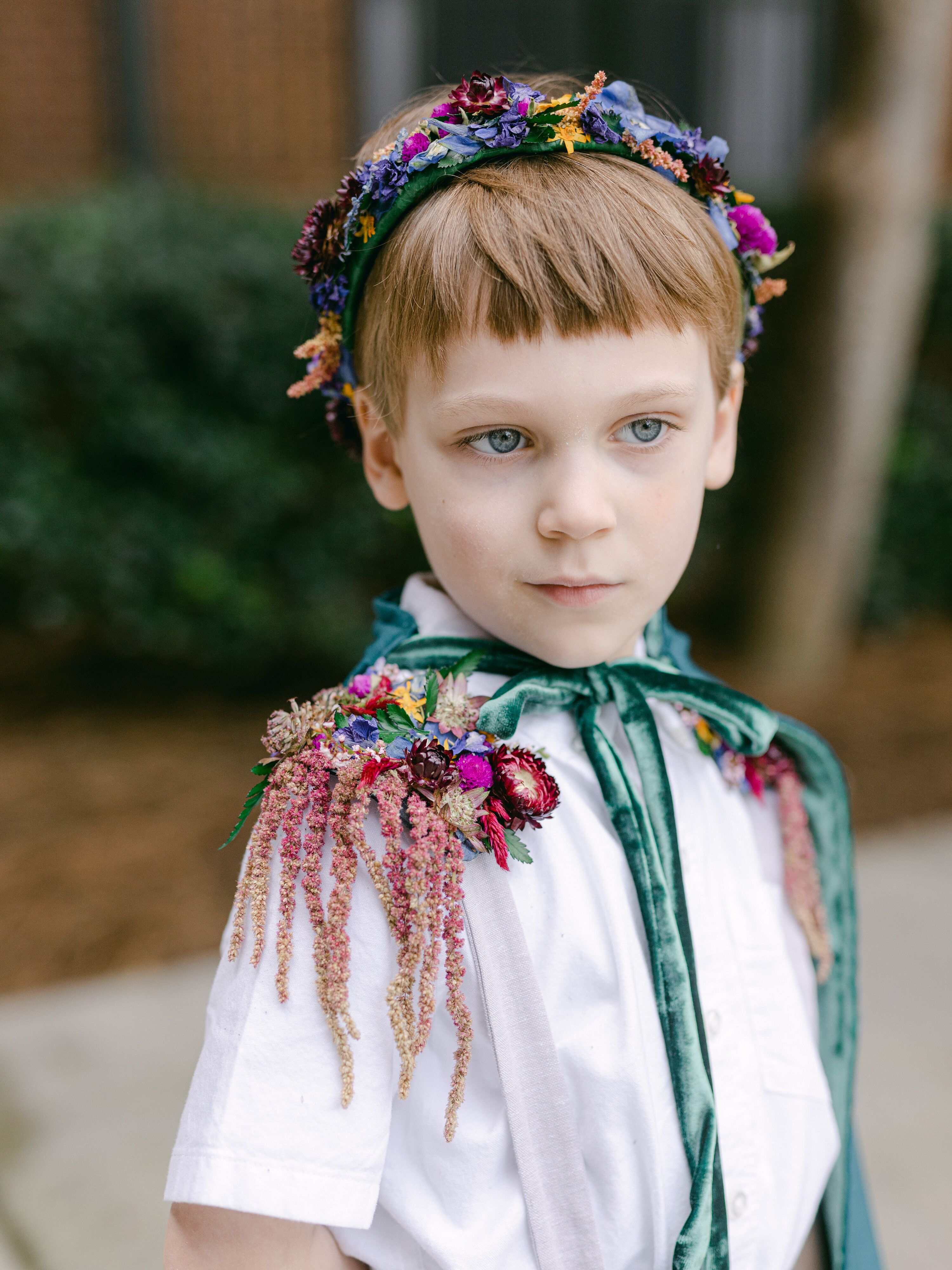 Flower Boy Wedding Attendant With Flower Crown and Cape