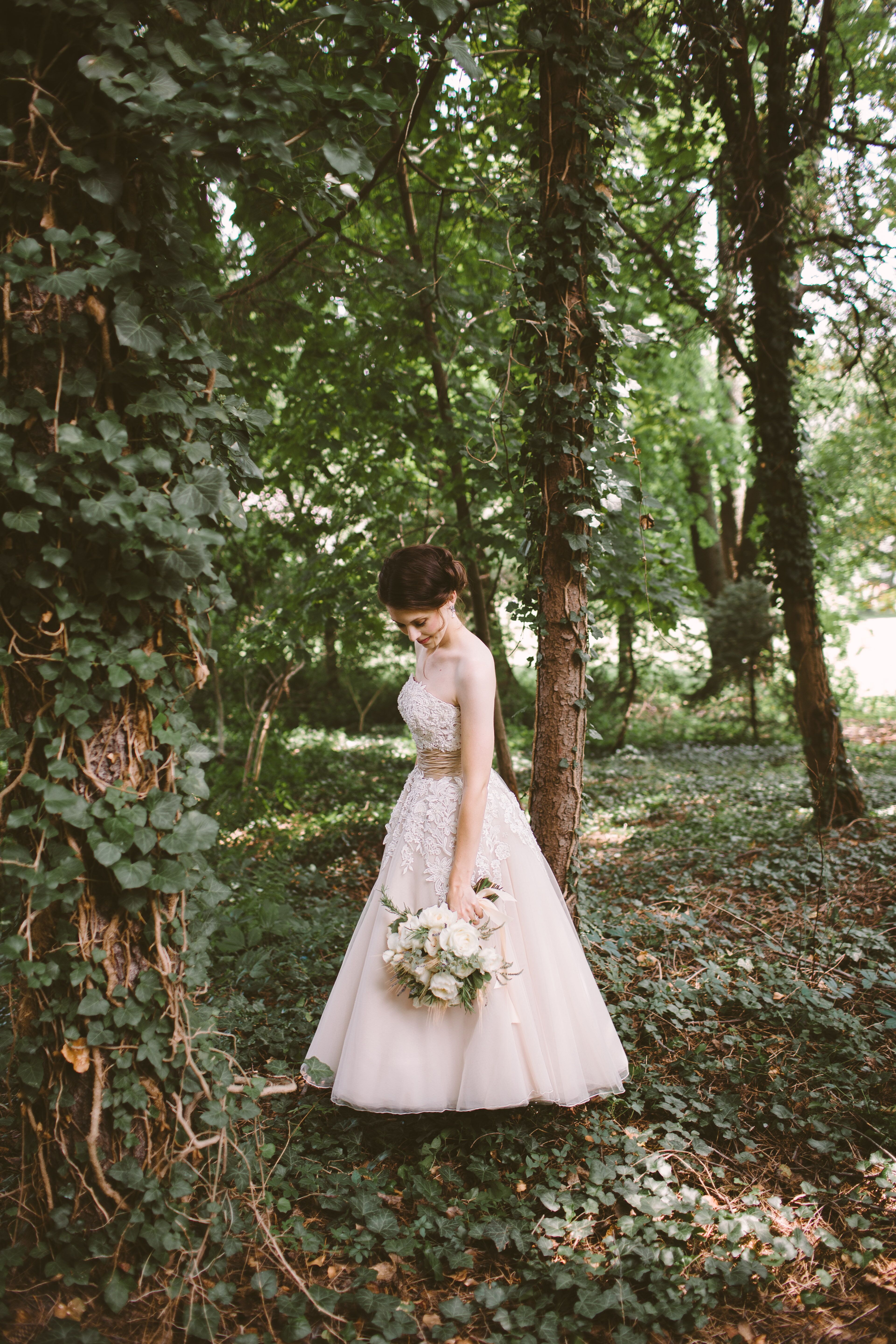 Tea Length Blush Wedding Dress