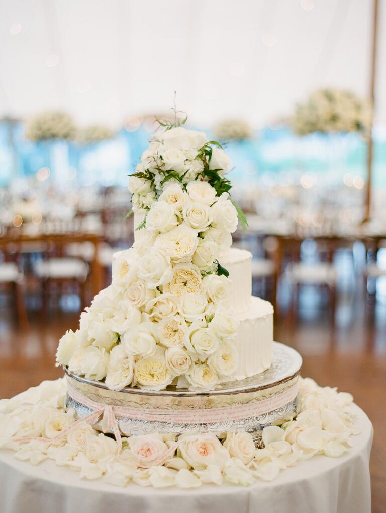 All-white fresh flower wedding cake