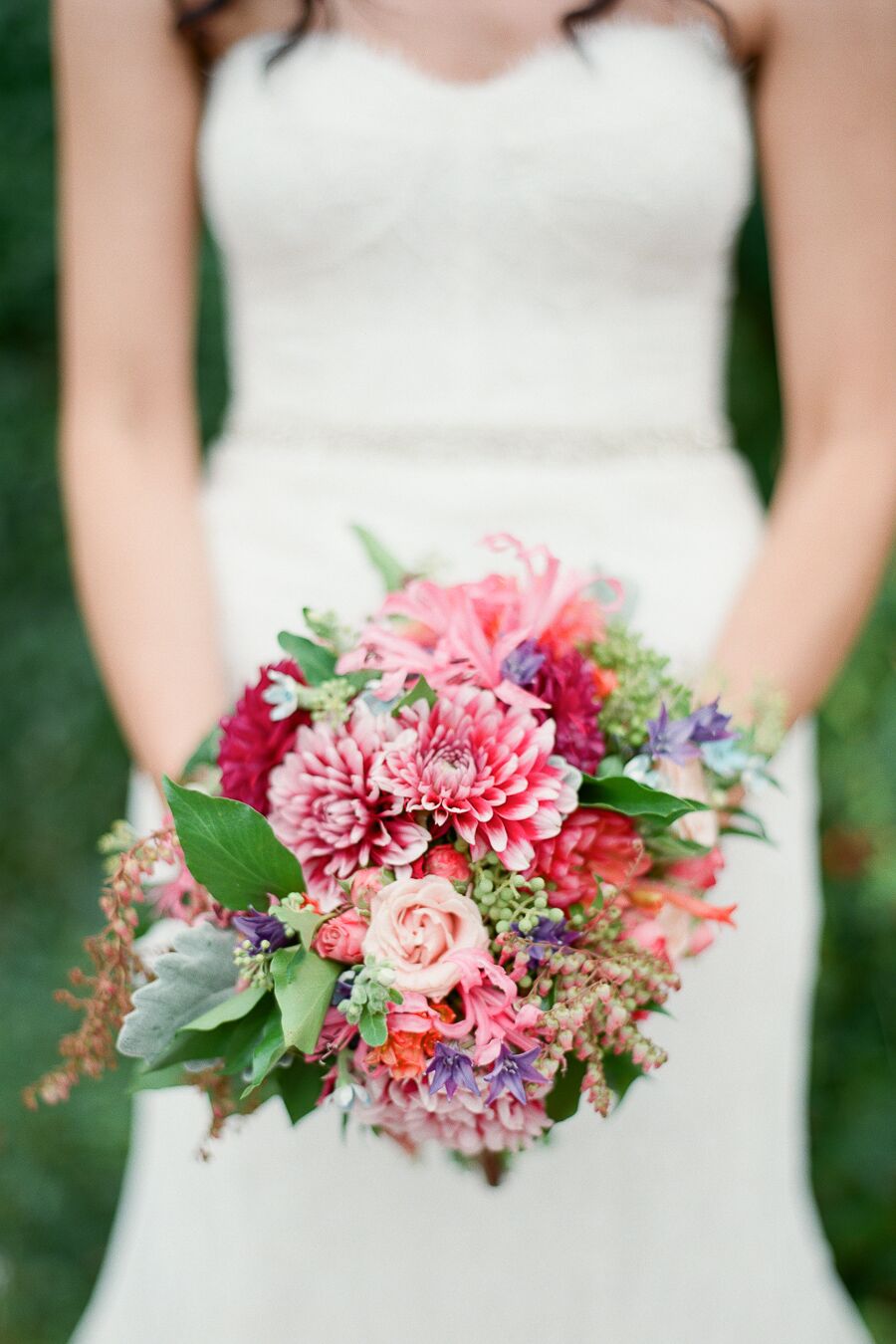 Bright Pink Dahlia, Rose and Wildflower Bouquet