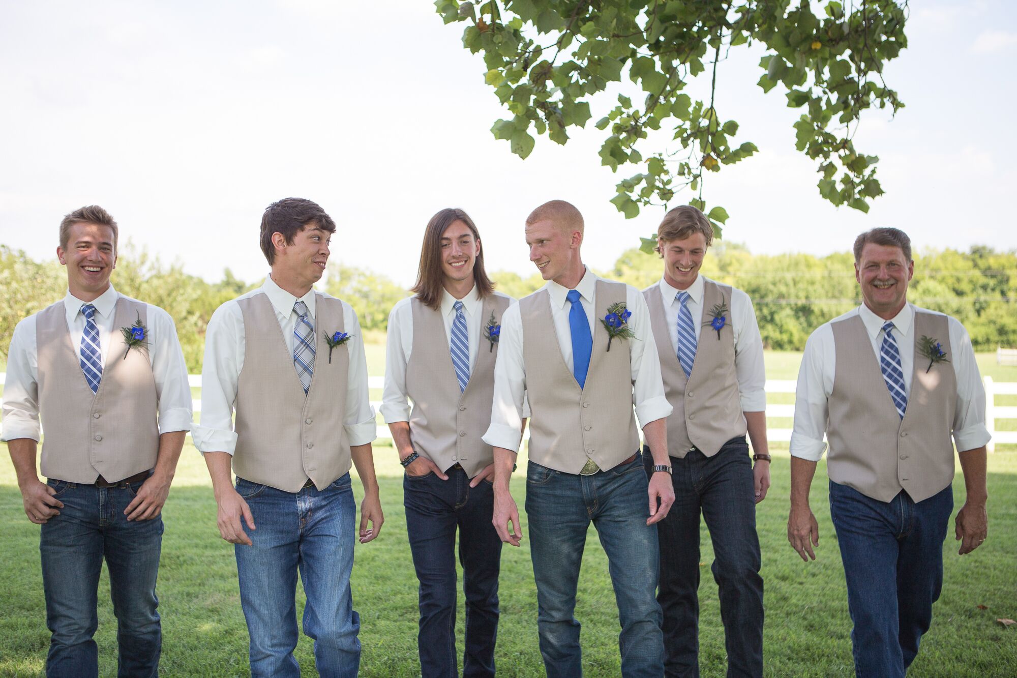 Casual Groomsmen in Jeans and Blue Ties