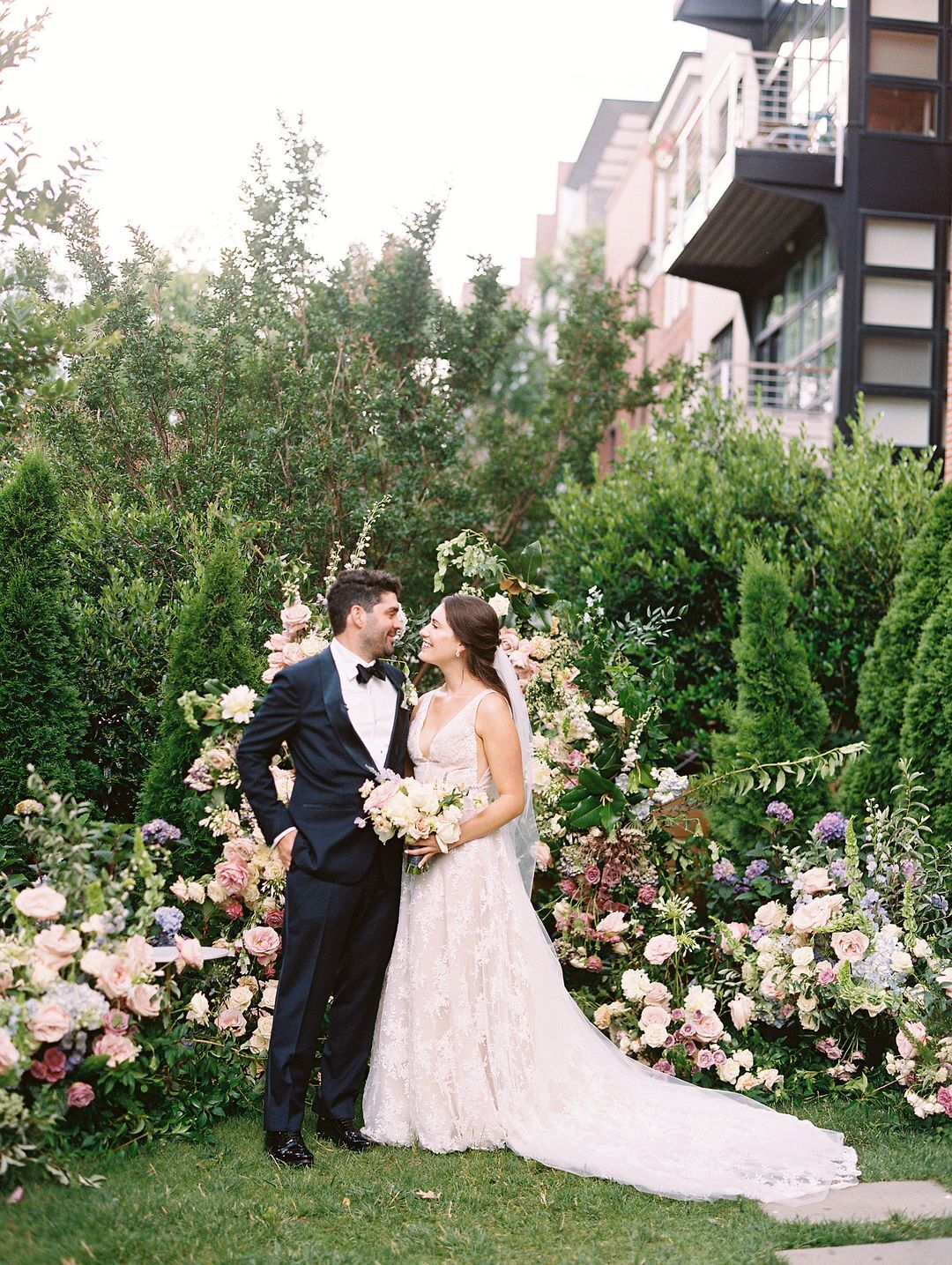 This Couple Decked Out Their Home's Front Yard with Florals for Their ...