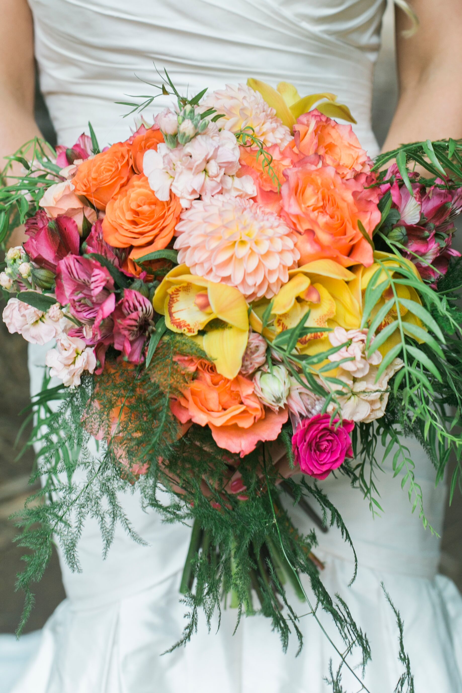 Colorful Orange and Yellow Bouquet with Greenery