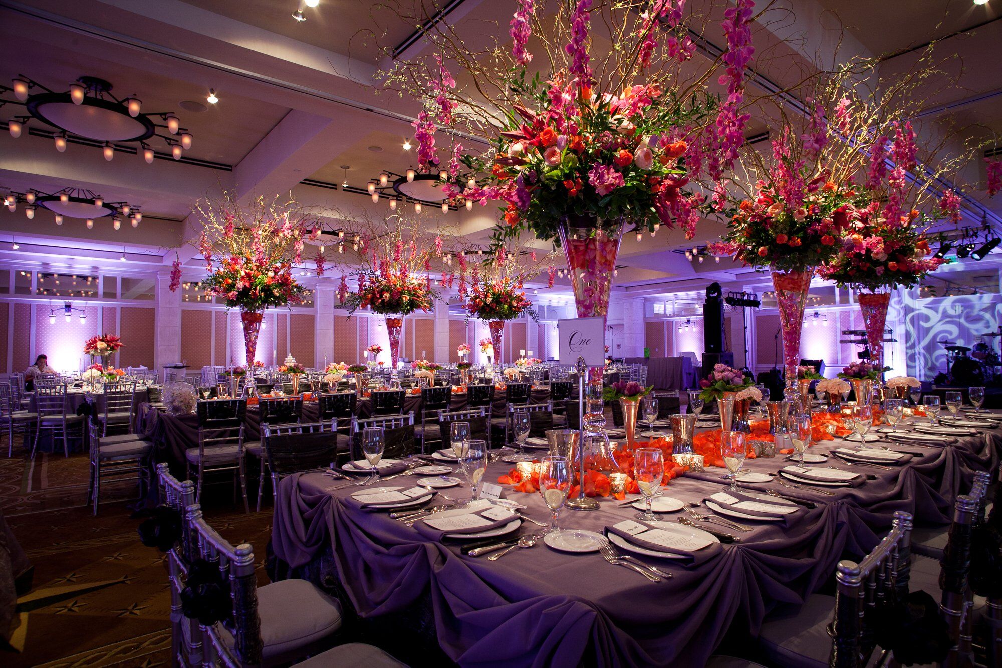 Orange and Purple Reception Decor