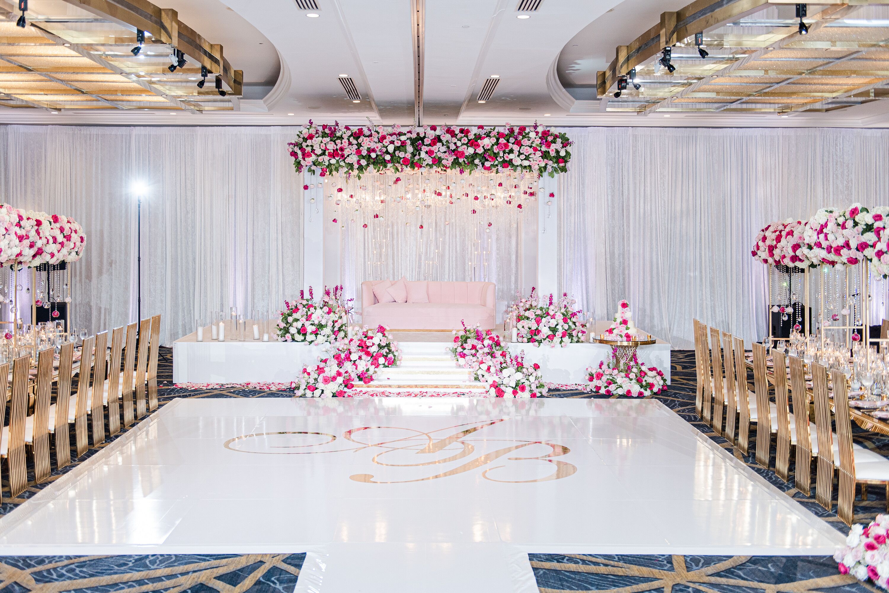 Ballroom Wedding Reception With Monogrammed Dance Floor