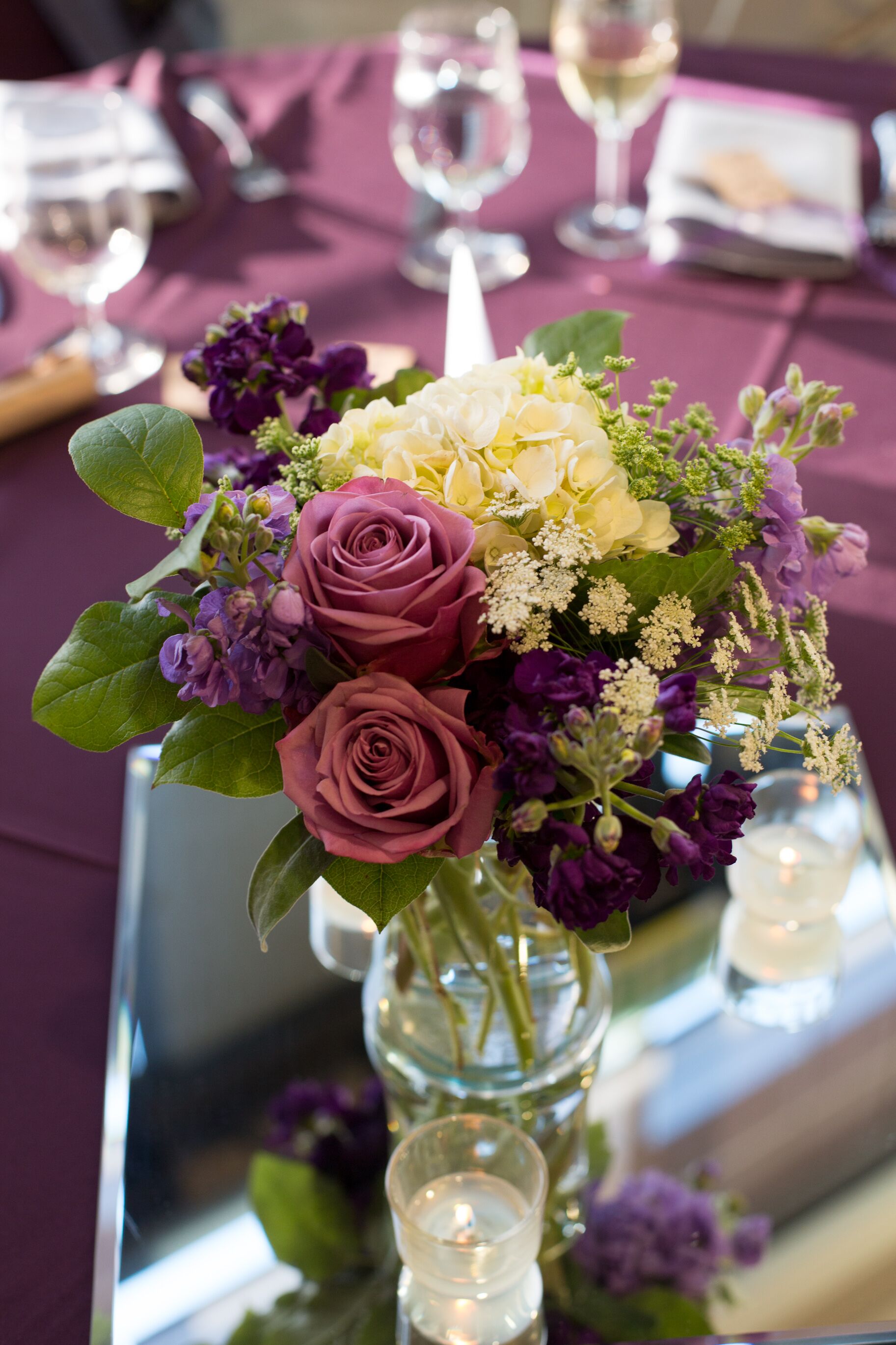 Purple, Ivory Centerpieces