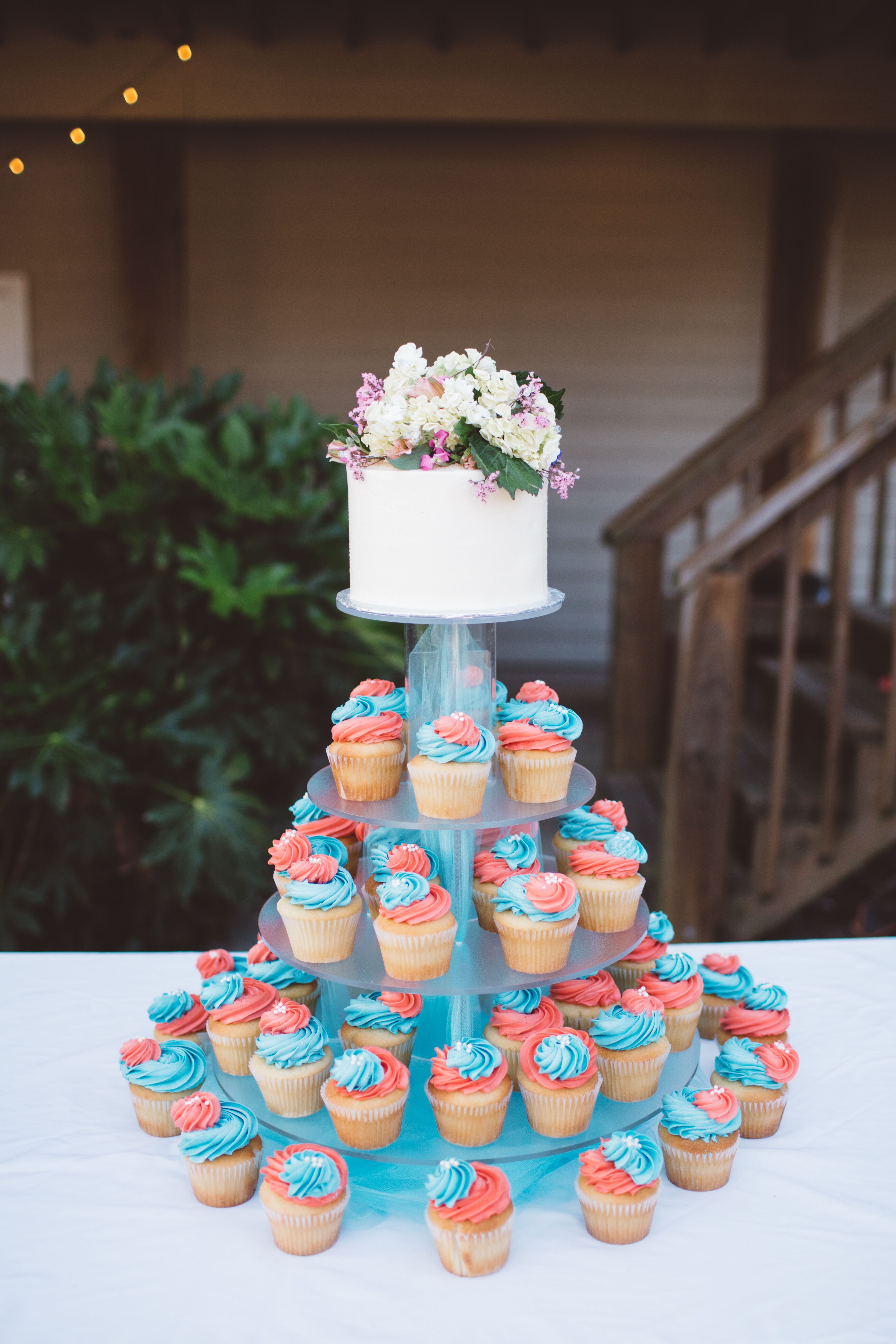 Fun Coral and Turquoise Cupcake Tiers