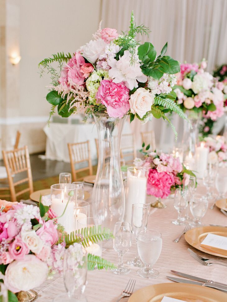 Tall Blush and Pink Garden-Inspired Flower Arrangement