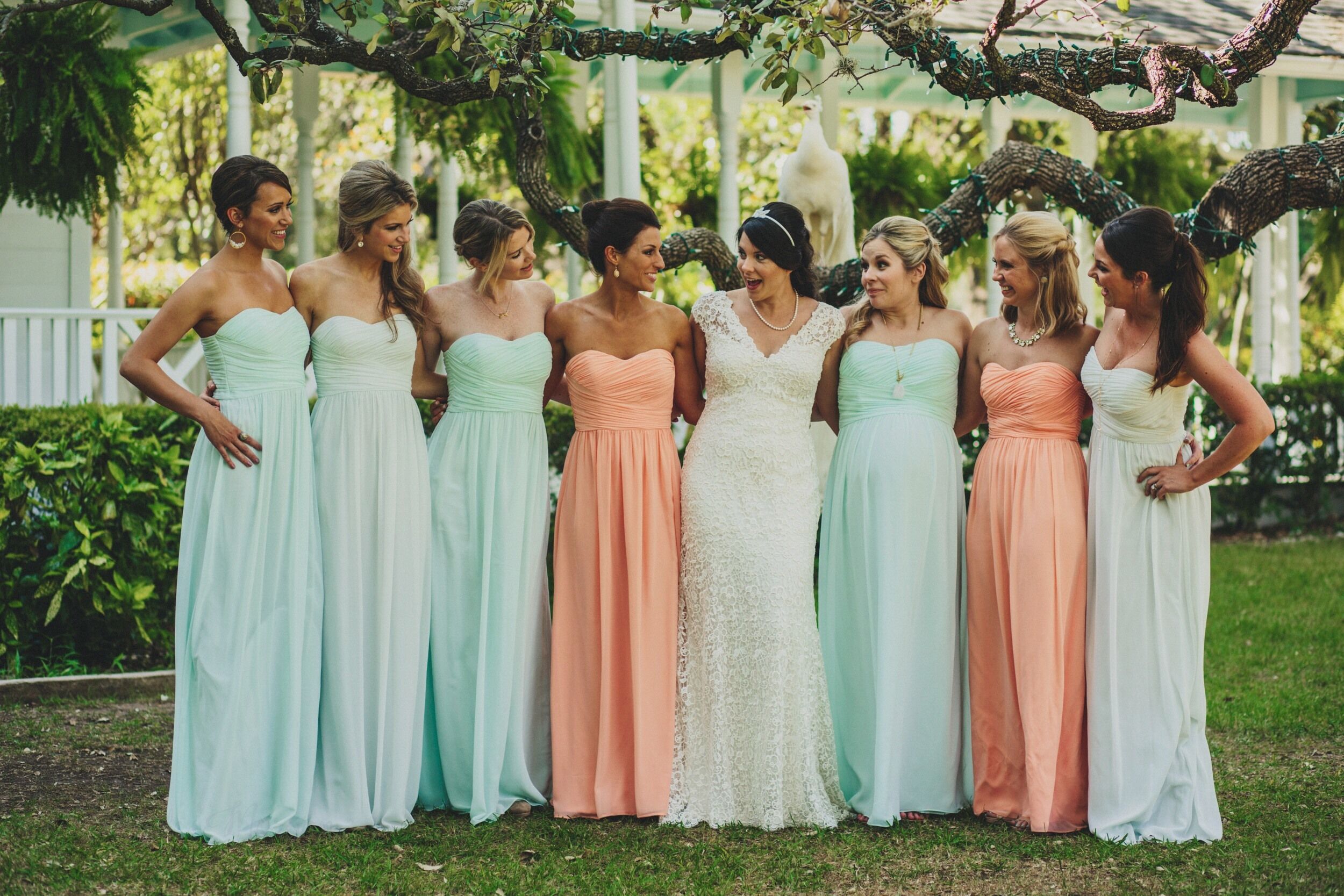 aqua and peach bridesmaid dresses