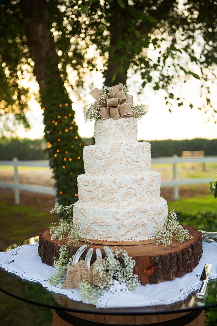 Rustic Burlap and Lace  Wedding  Cake 