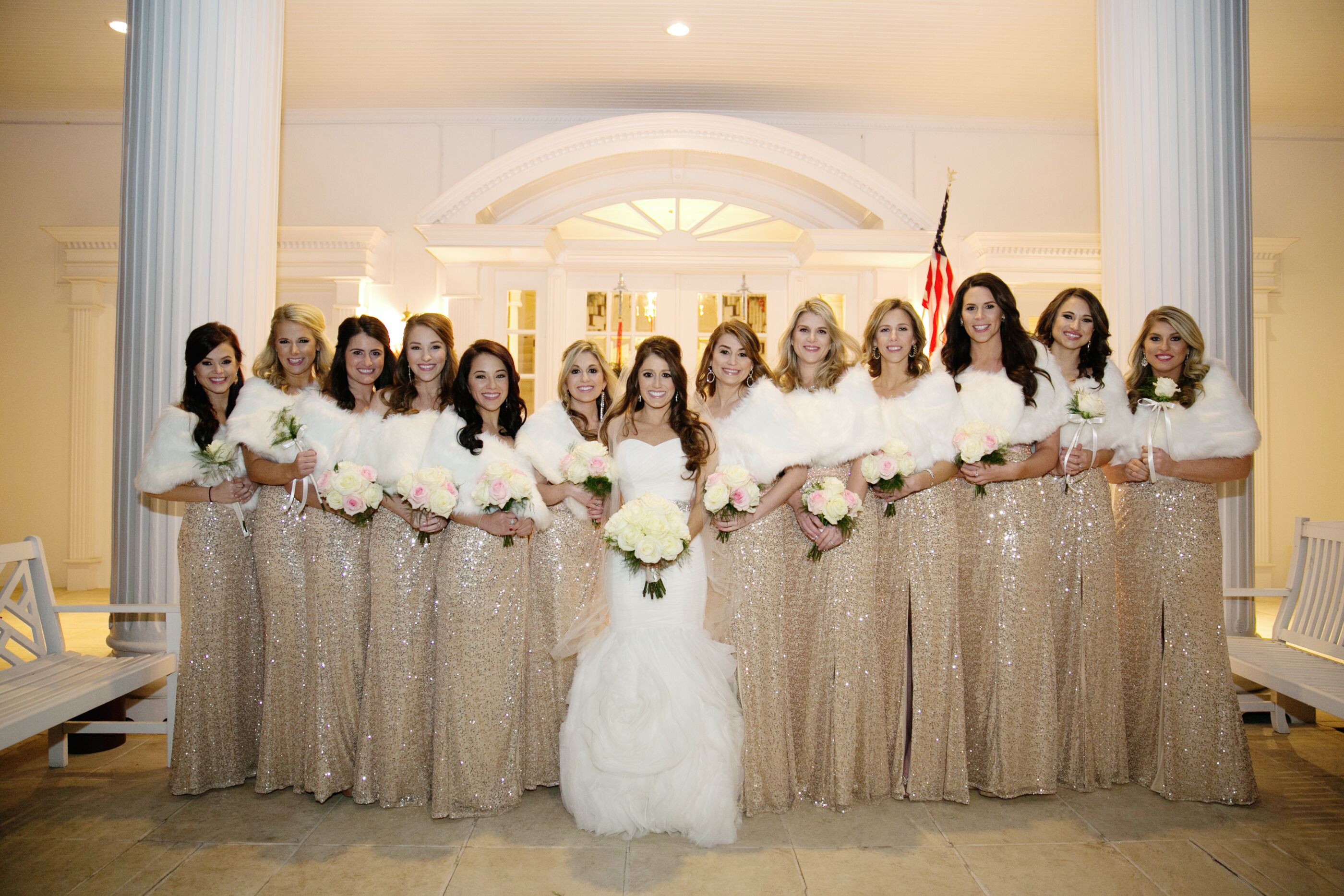 Gold-Sequined Bridesmaid Dresses