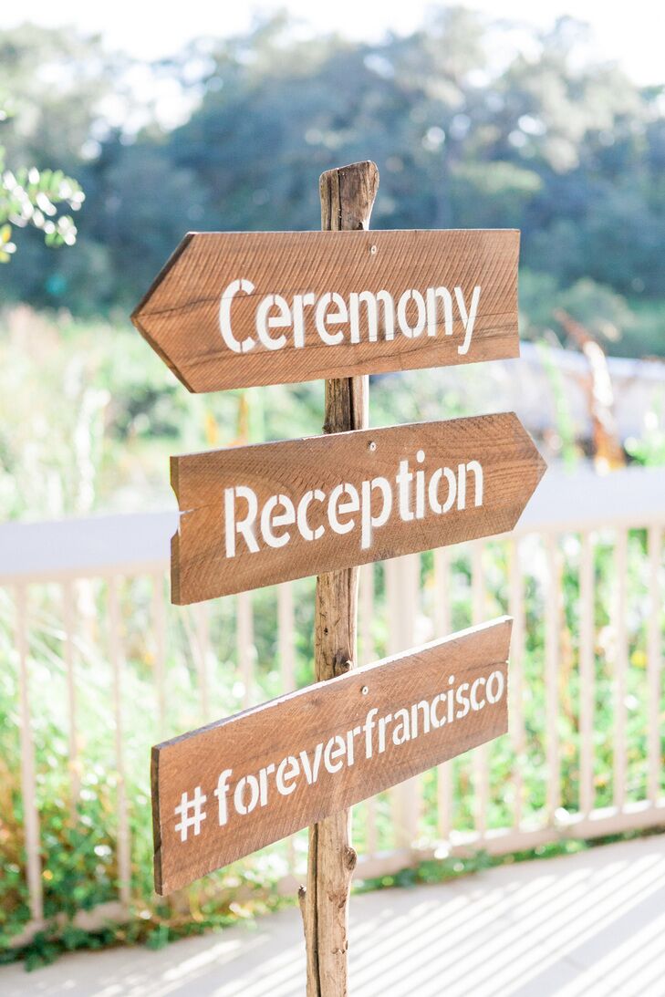 Ceremony and reception wood directional sign