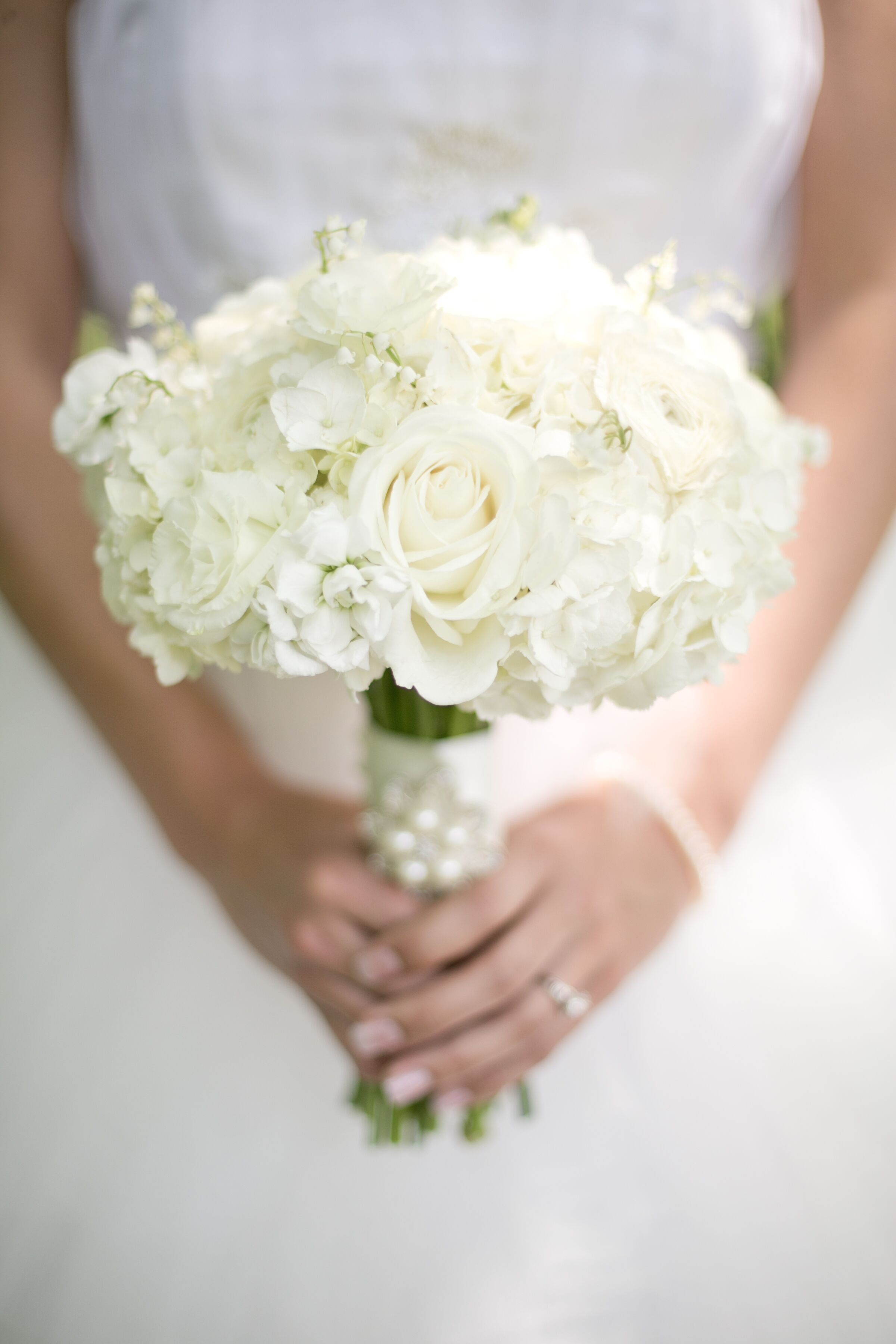 Classic White Hydrangea, White Rose Wedding Bouquet