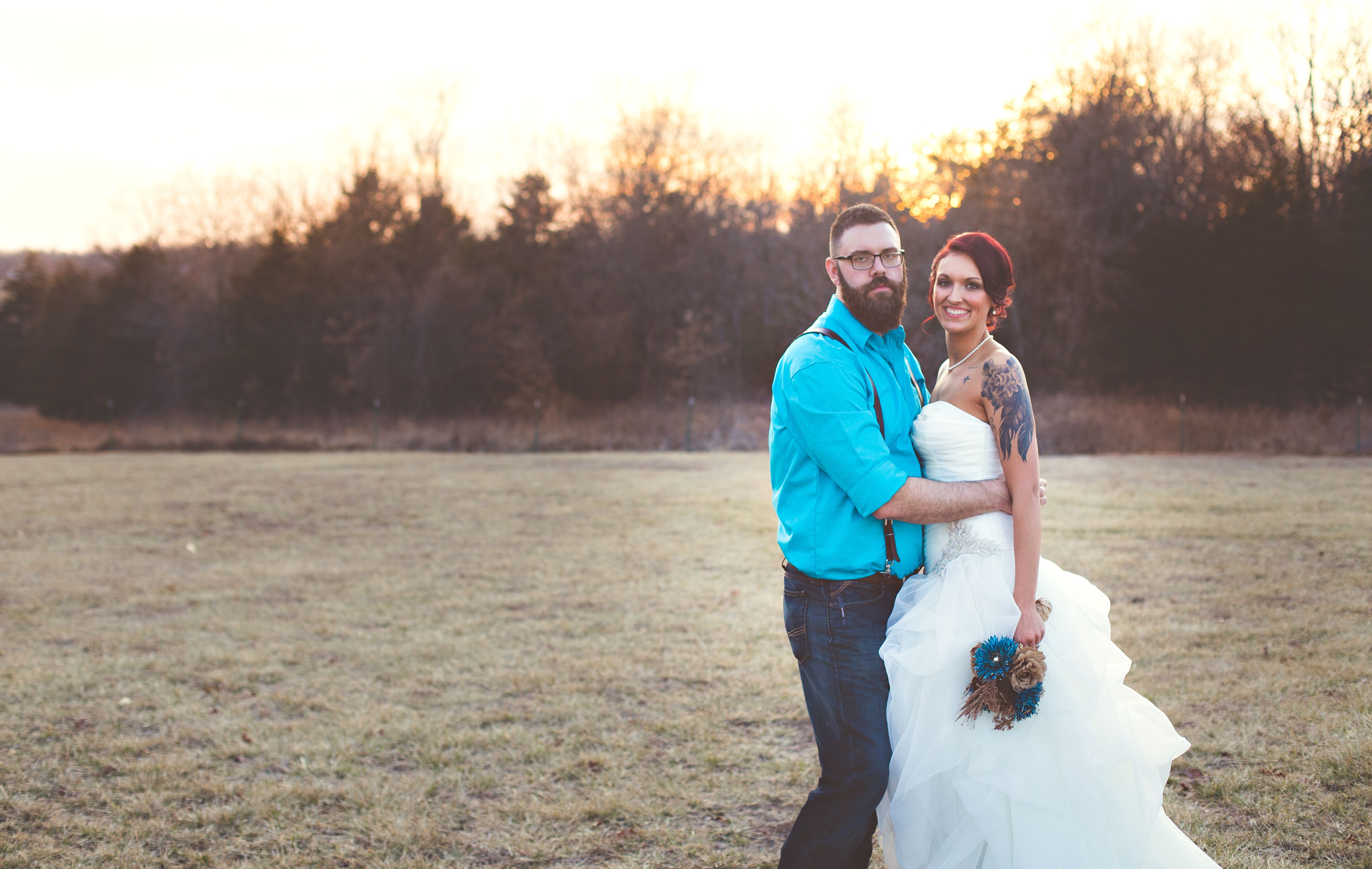 Teal Groom's Shirt with Leather Suspenders
