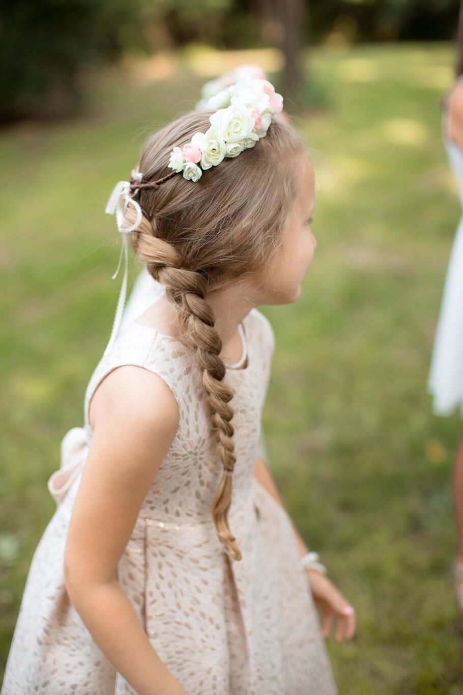 White, Gold Flower Girl Dress