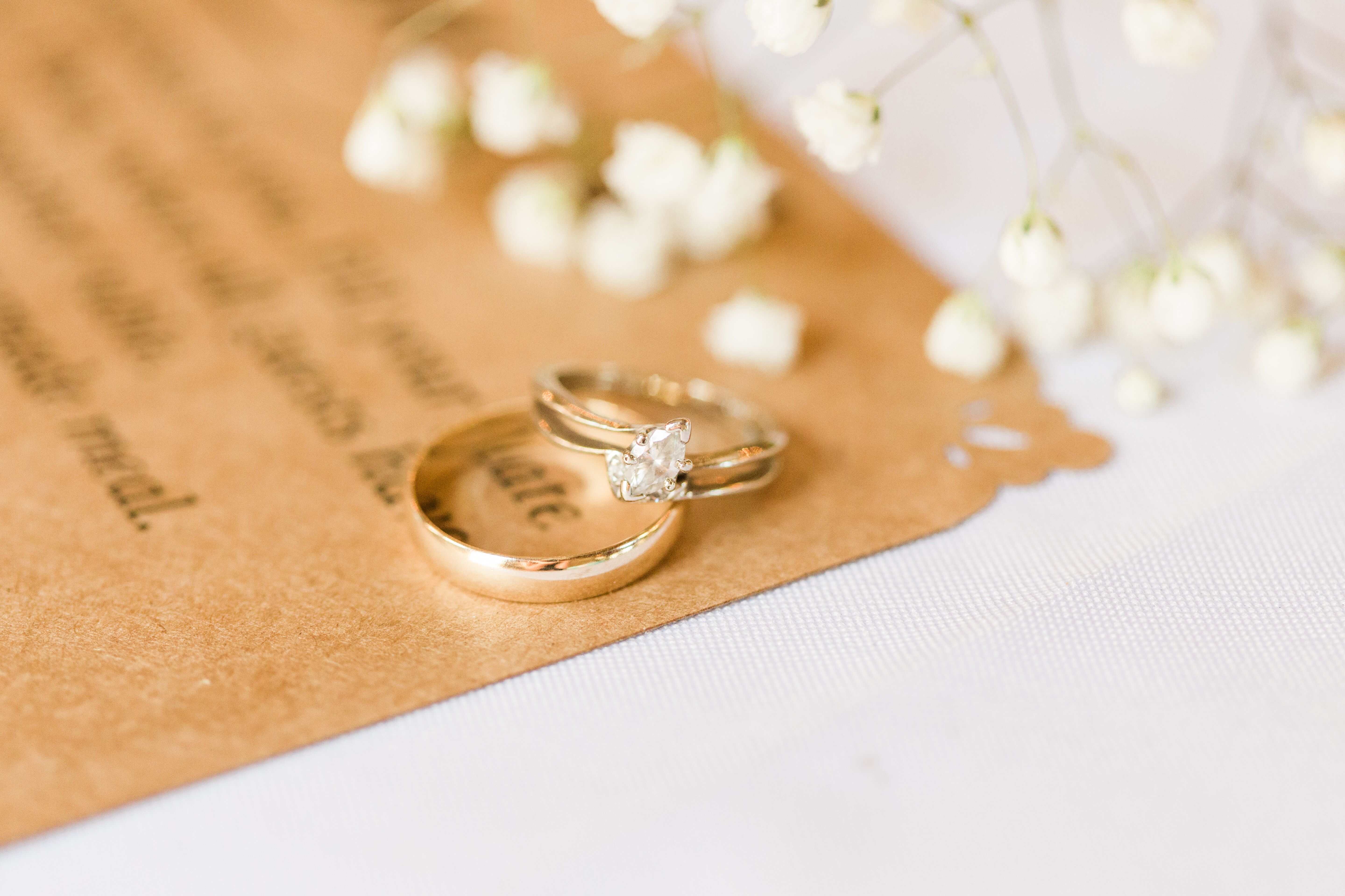Custom Wedding  Invitation  and Gold Rings 