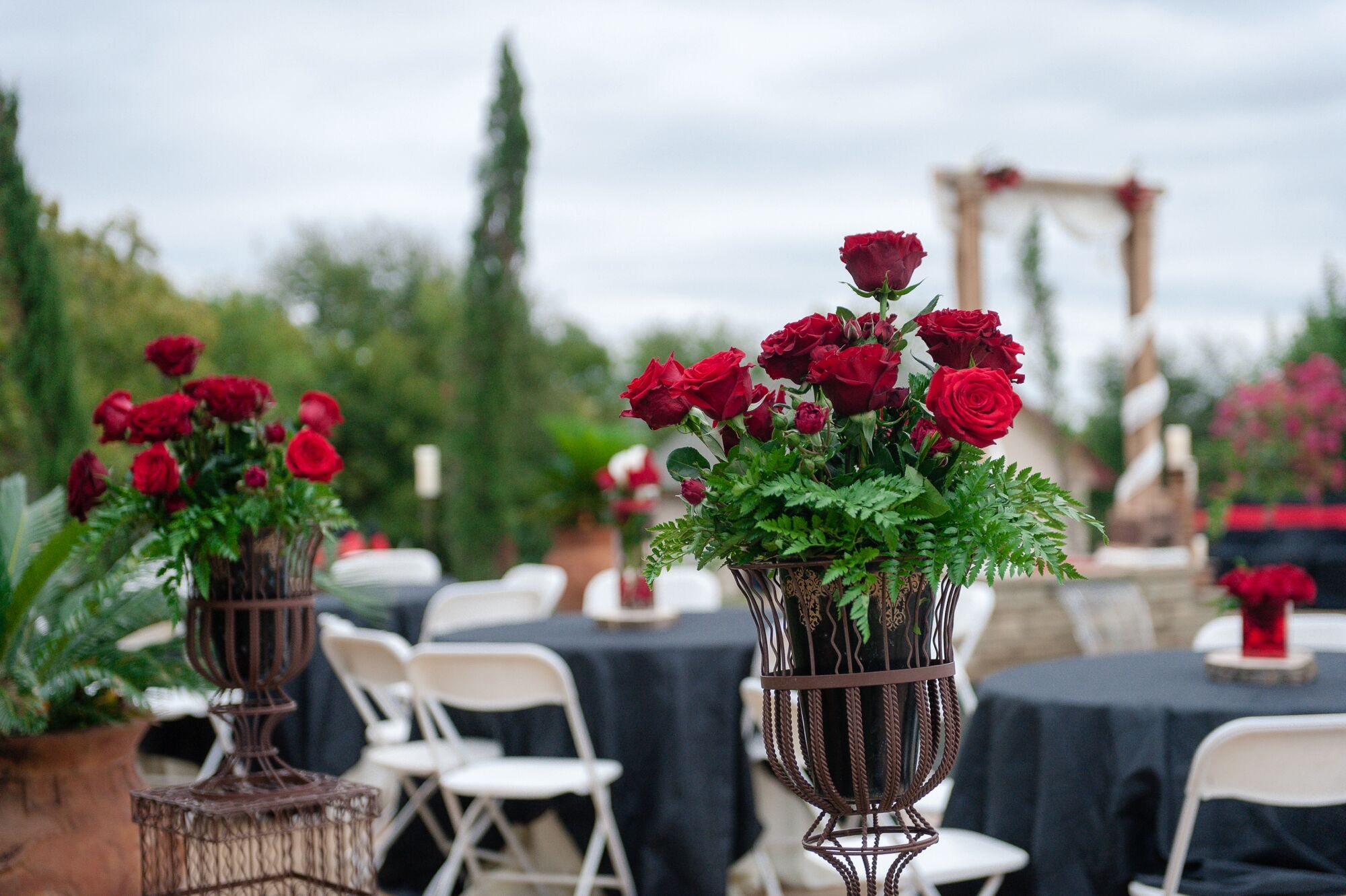 Sophisticated Red Rose Vases at Ranch Reception