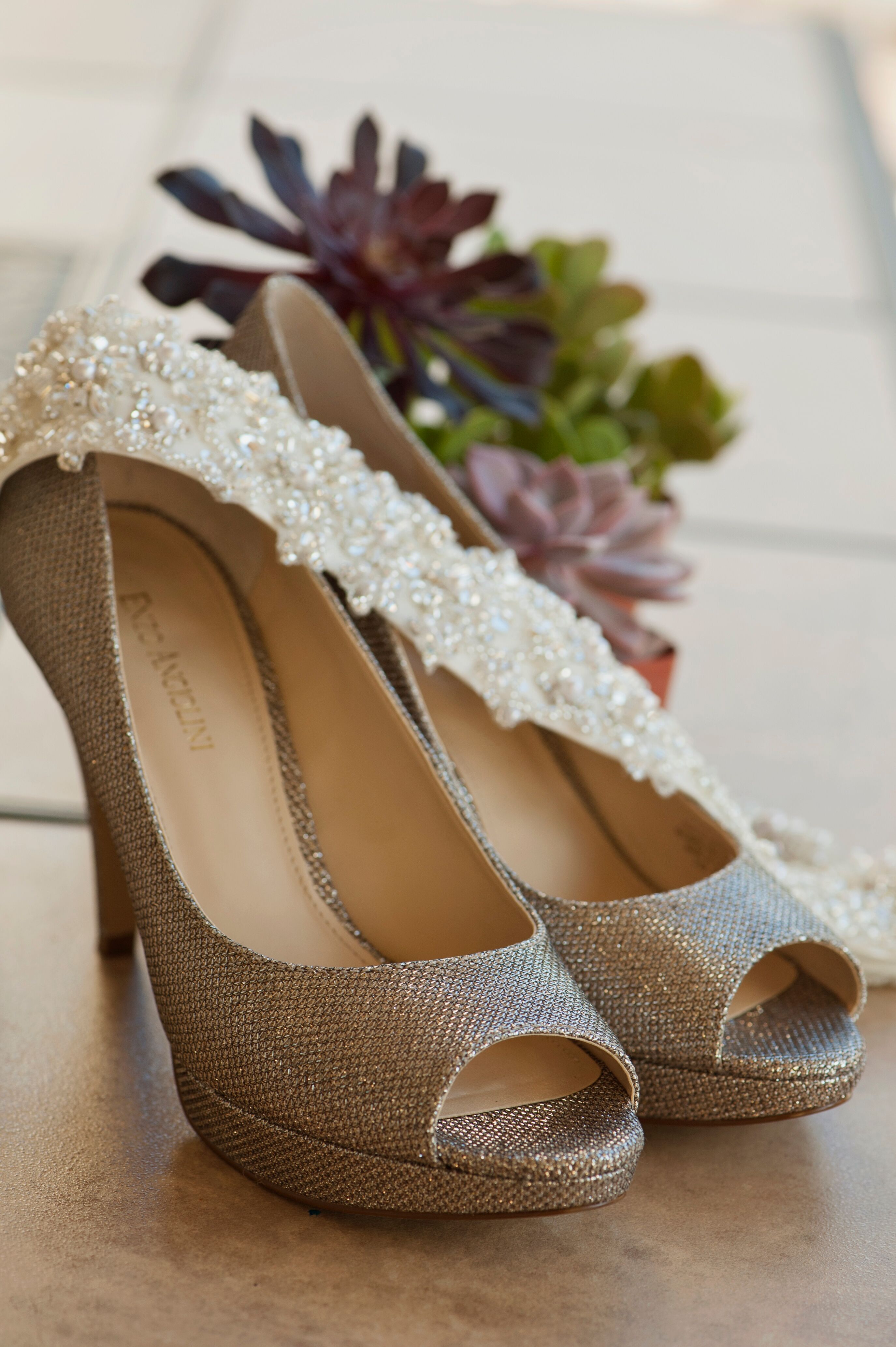 Gold Peep Toe Wedding Shoes