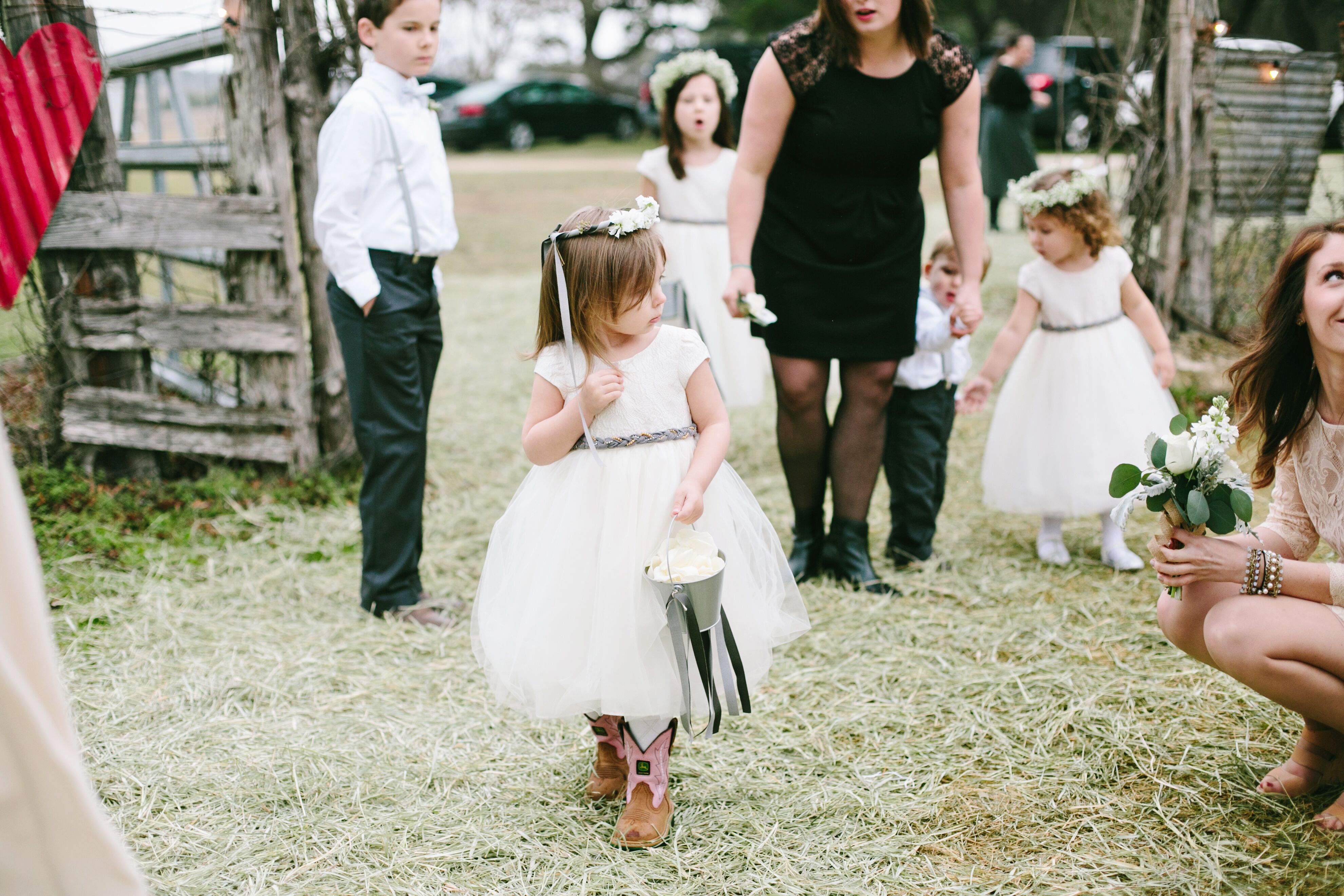 Cowboy Boots Flower Girl with Flower Bucket