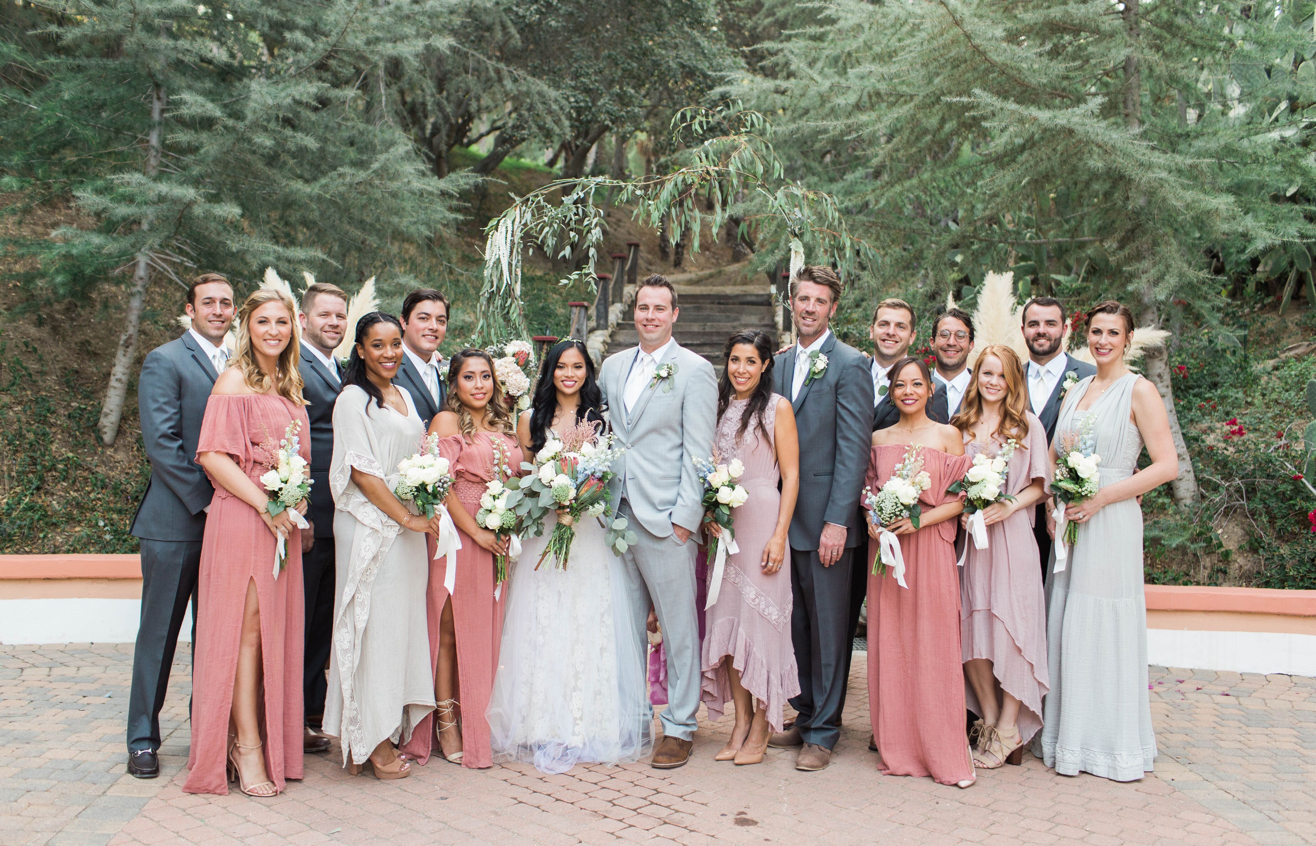 Mismatched Dusty Rose and Blush Bridesmaid Dresses