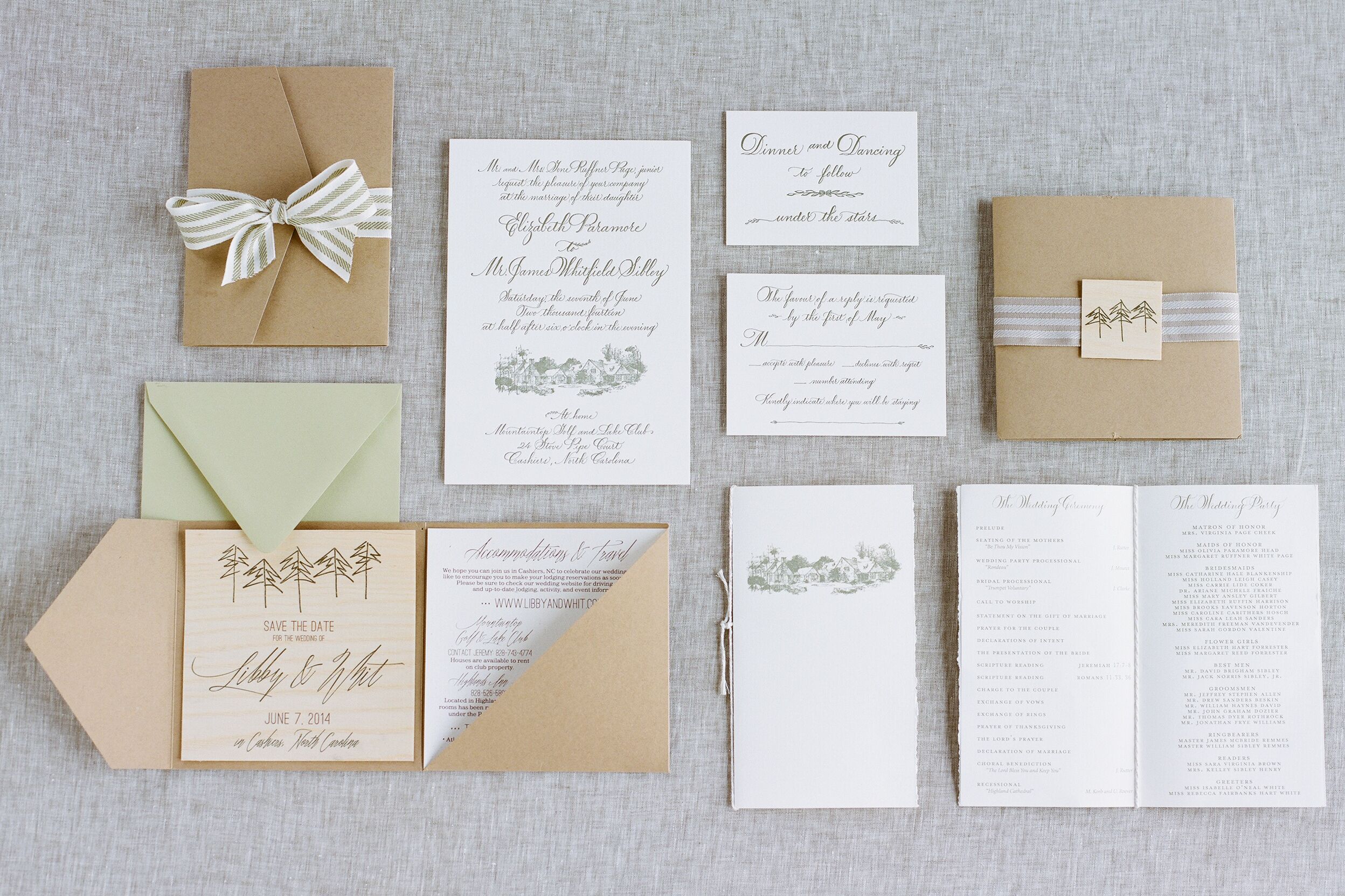 Rustic Taupe and White Wedding Invitation Suite