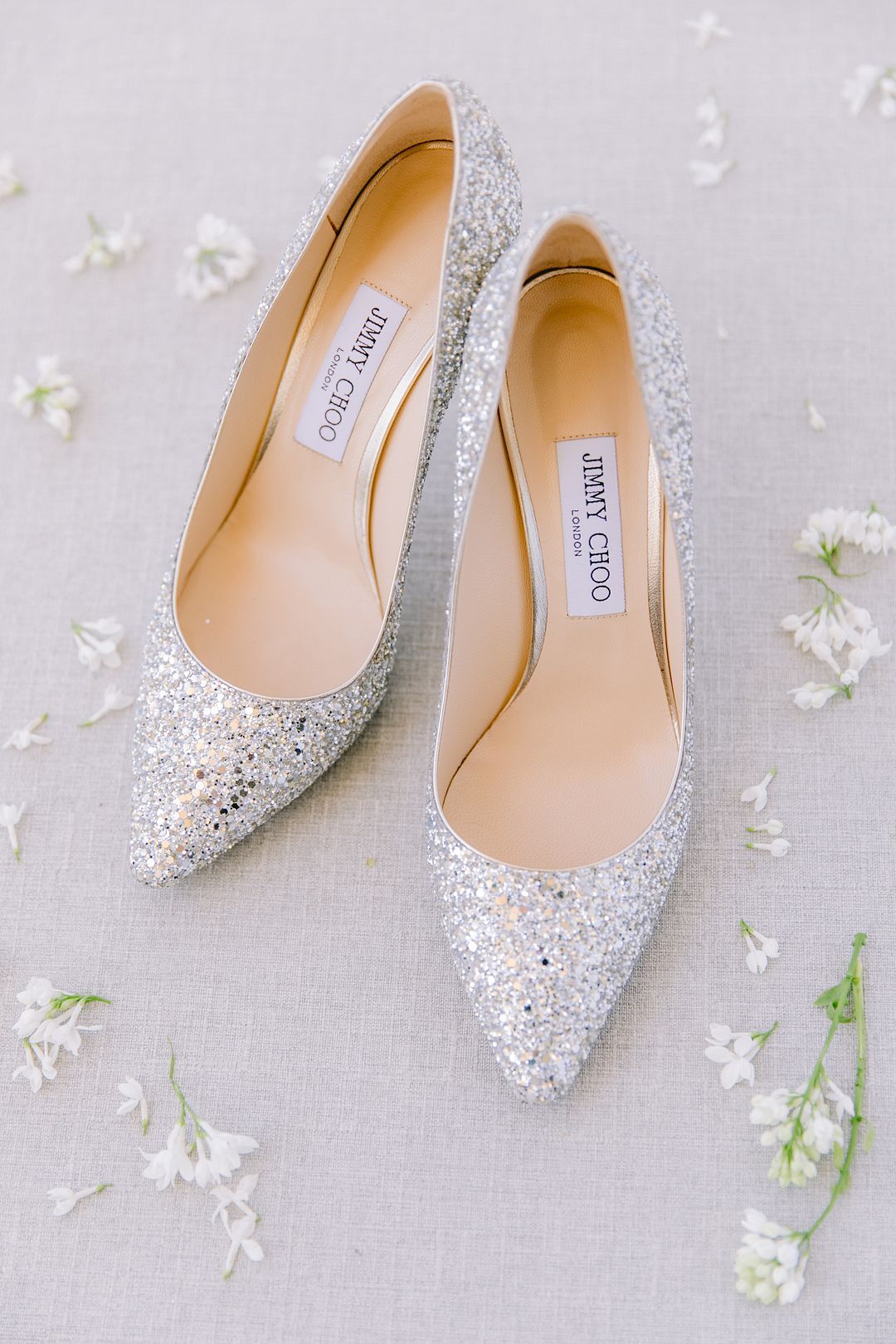 Glamorous Jimmy Choo Silver Bridal Heels with Sparkles