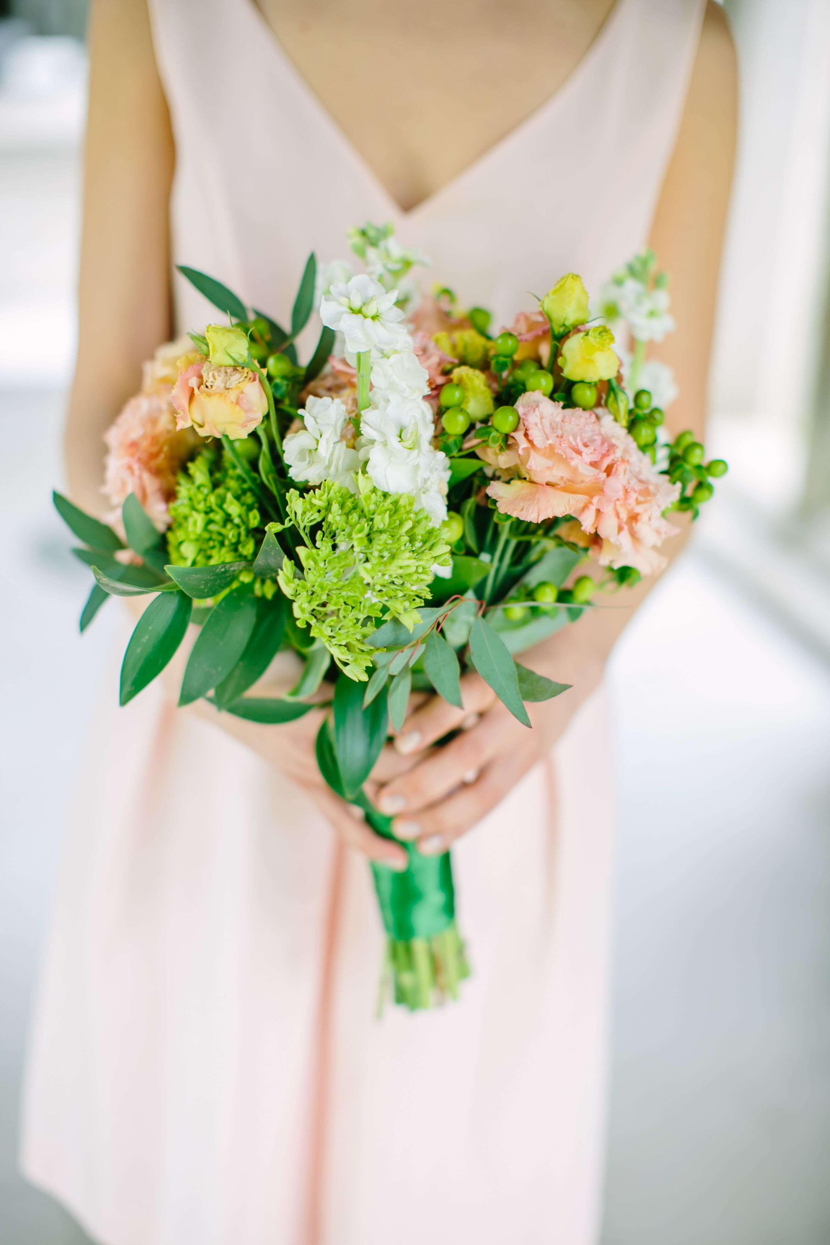 Coral Rose and Green Berry Bouquet