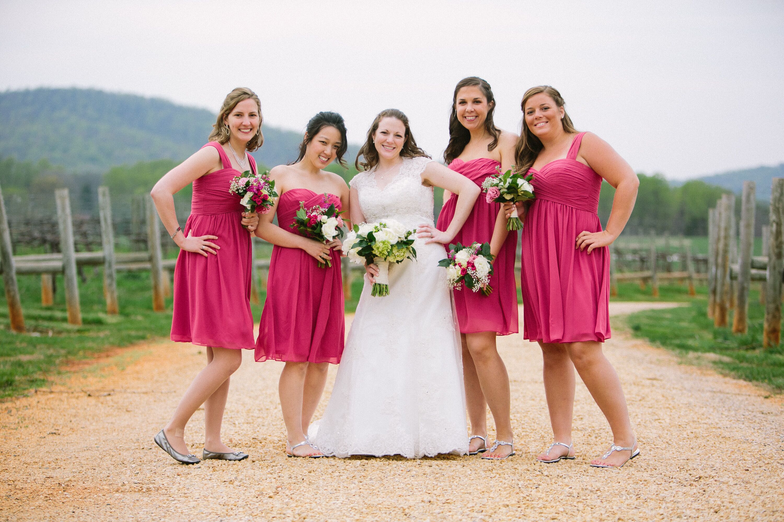 Short Hot-Pink Bridesmaid Dresses
