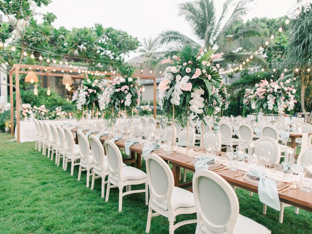 Tropical Reception with Tall Centerpieces at Baba Beach Resort in Thailand