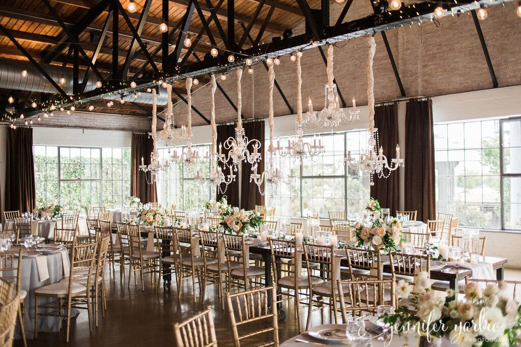 Head Table with Chandelier Installation