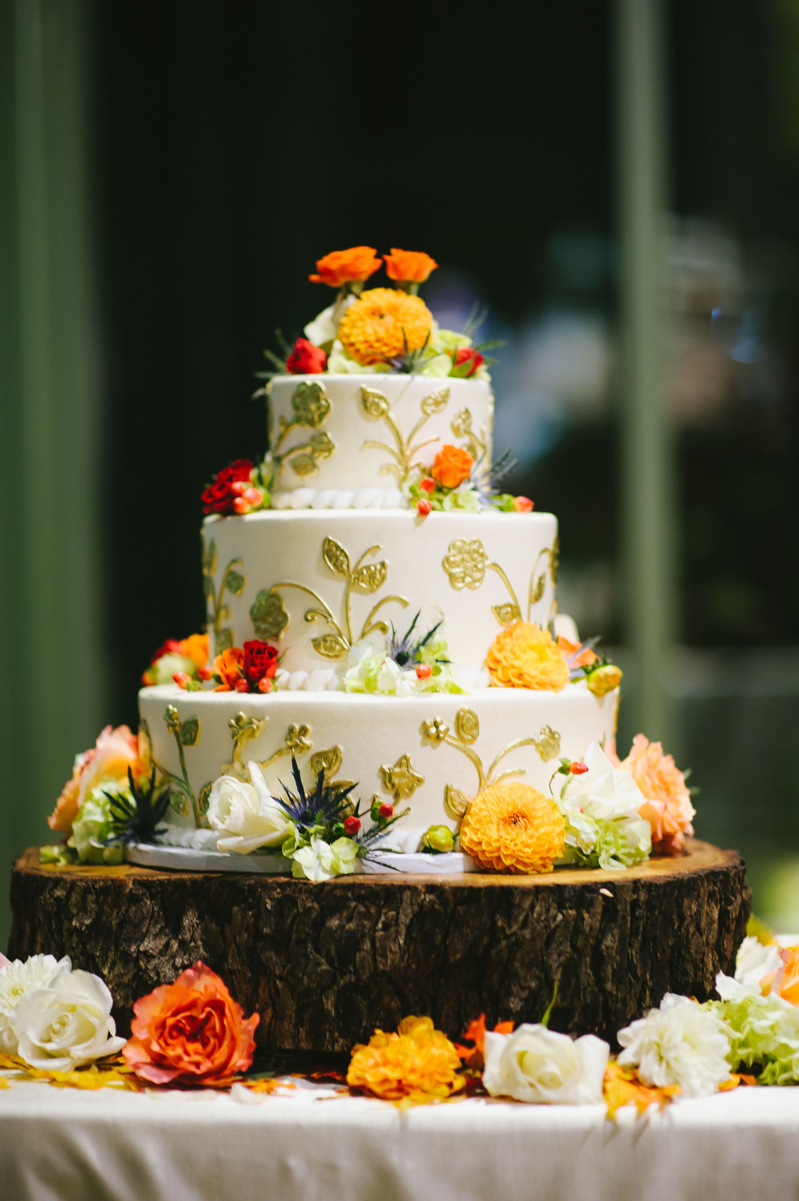 Detailed Gold Fall-Inspired Wedding Cake