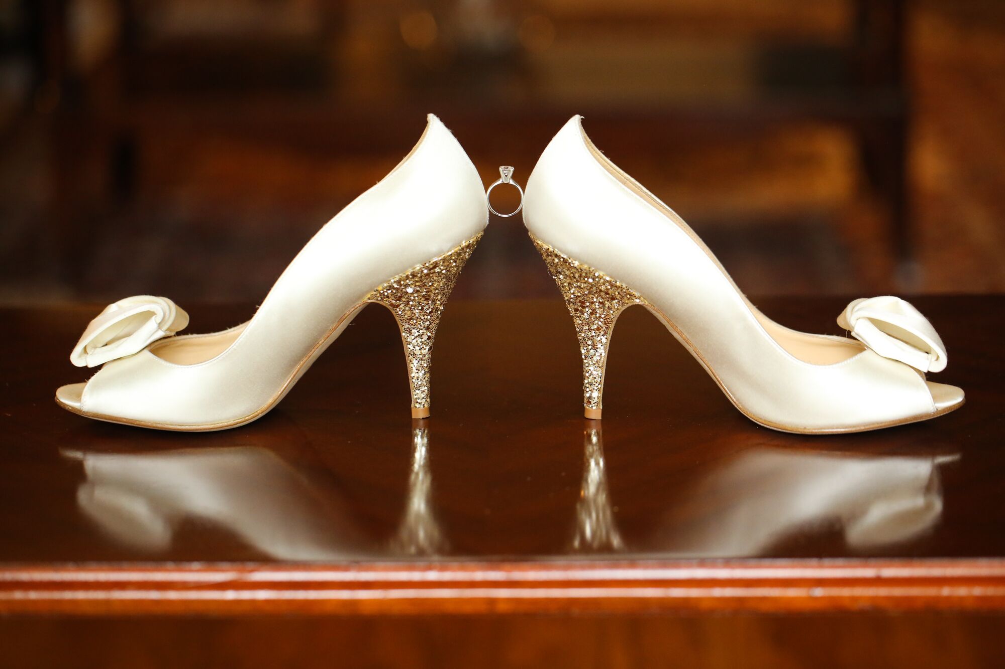 gold shoes with ivory wedding dress Ivory Wedding Shoes With Gold Glitter Heel