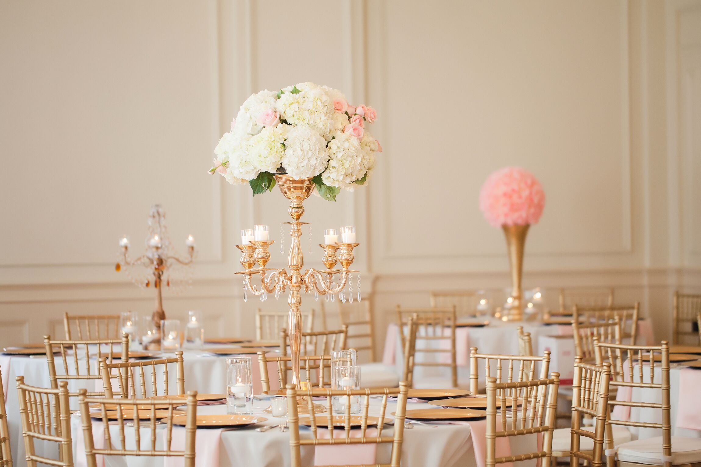 Towering Gold Candelabra Wedding Centerpieces