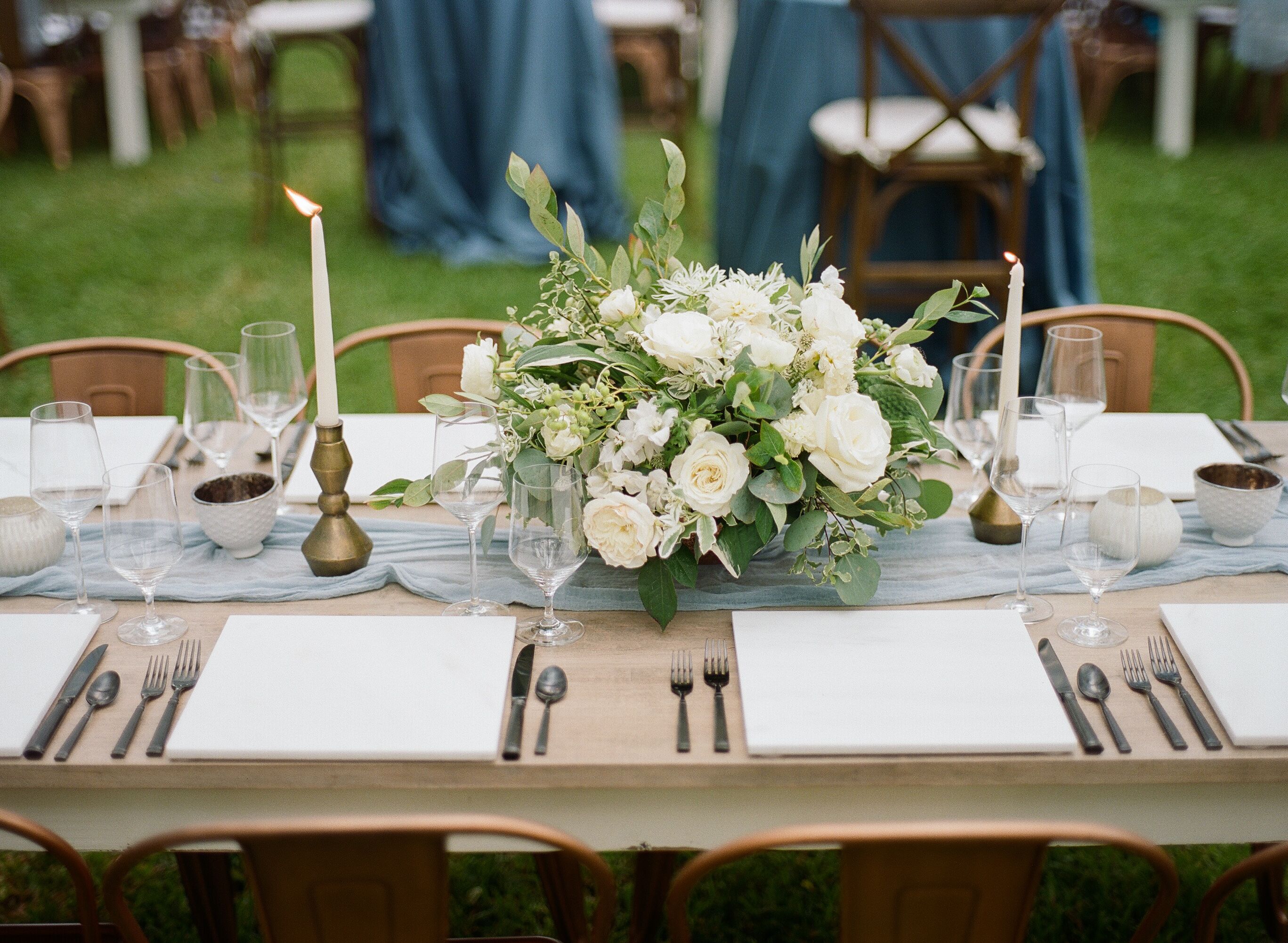 blue and green table runner