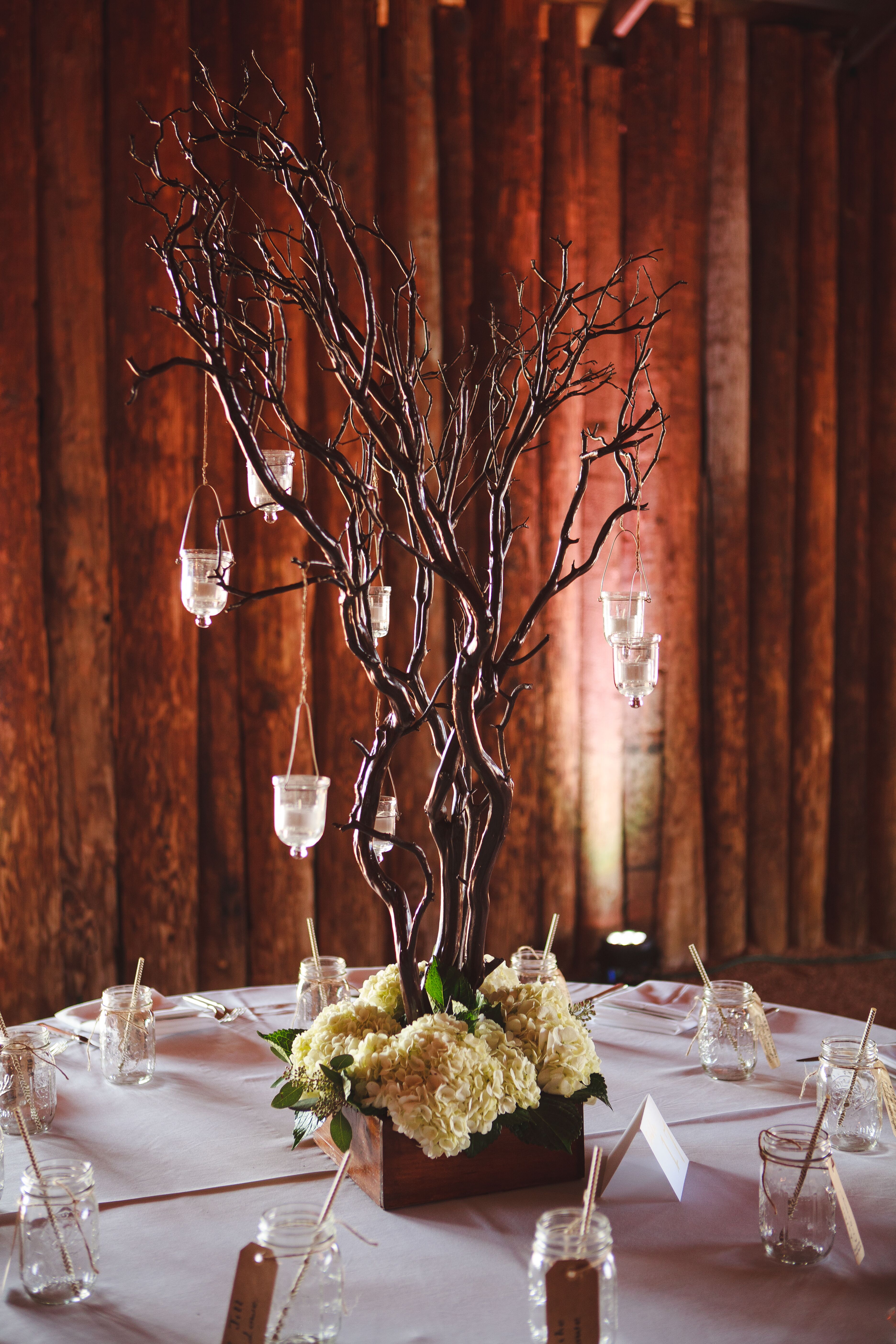 Manzanita Branch Centerpieces With Hanging Candles