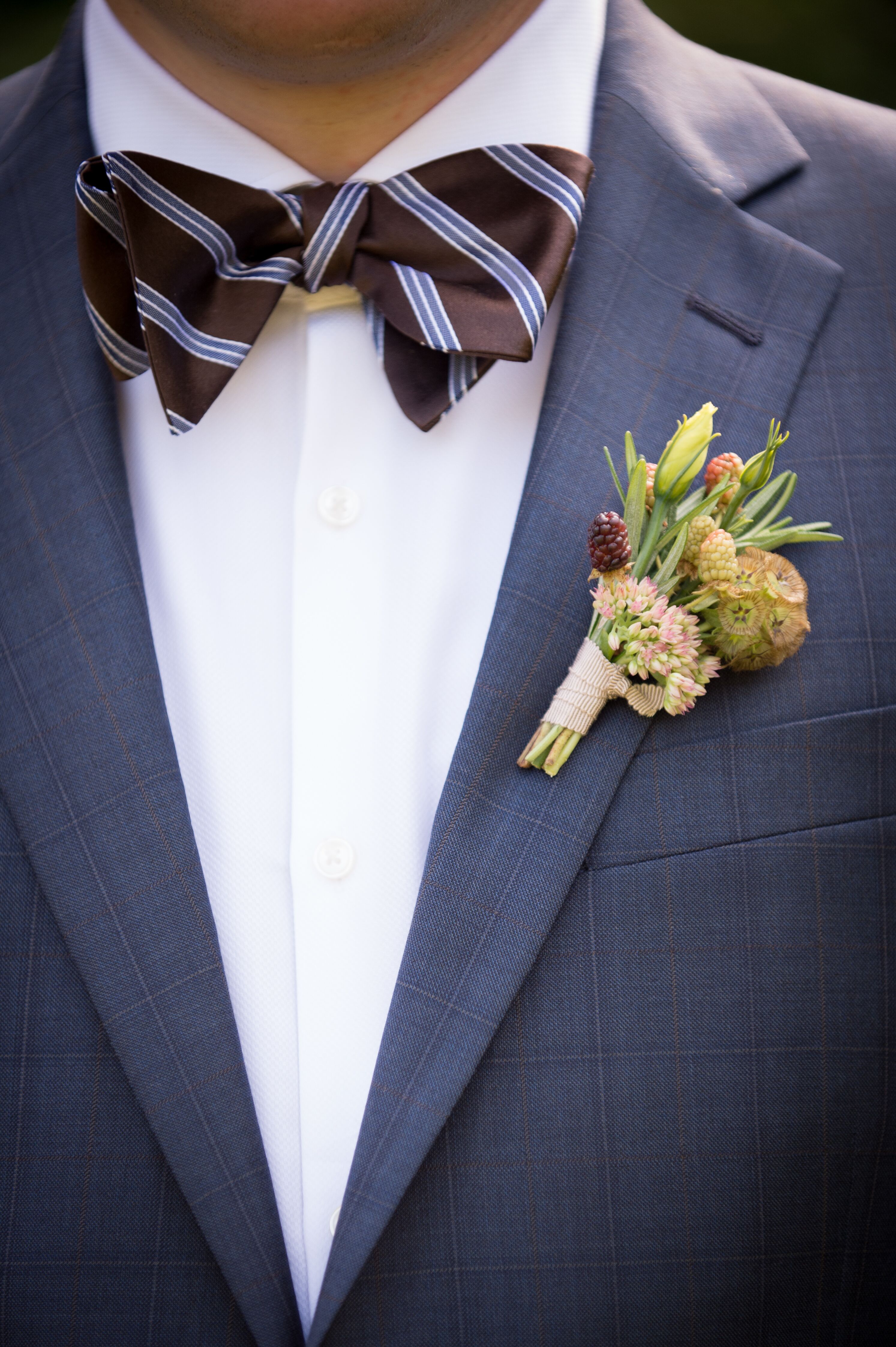 Rustic Blackberry and Scabiosa Pod Boutonniere