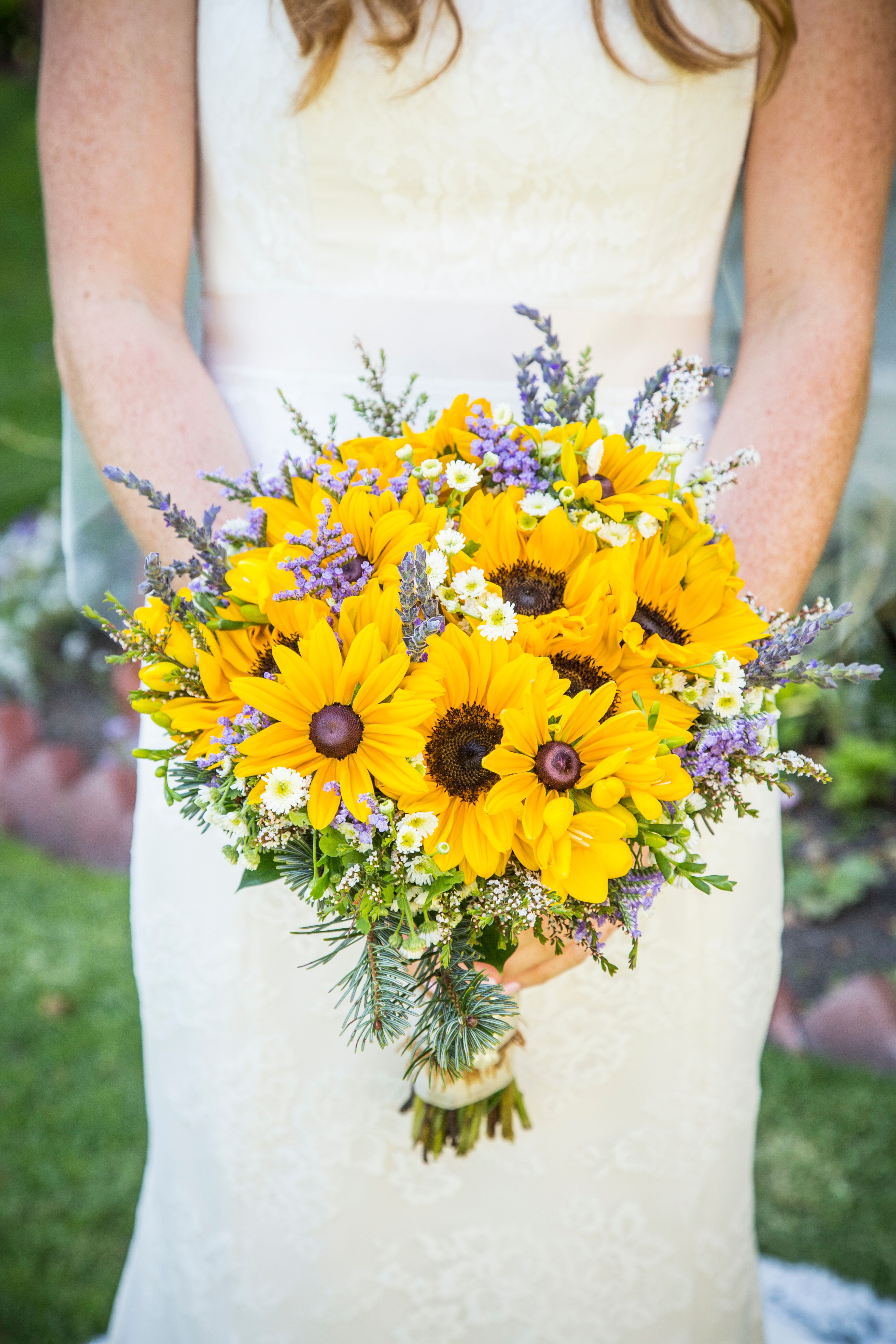 Bouquet of Yellow and Creme Wildflowers with Lilac Accents