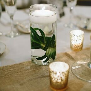 Ivory Hydrangea, Palm Leaf and Curly Willow Centerpieces